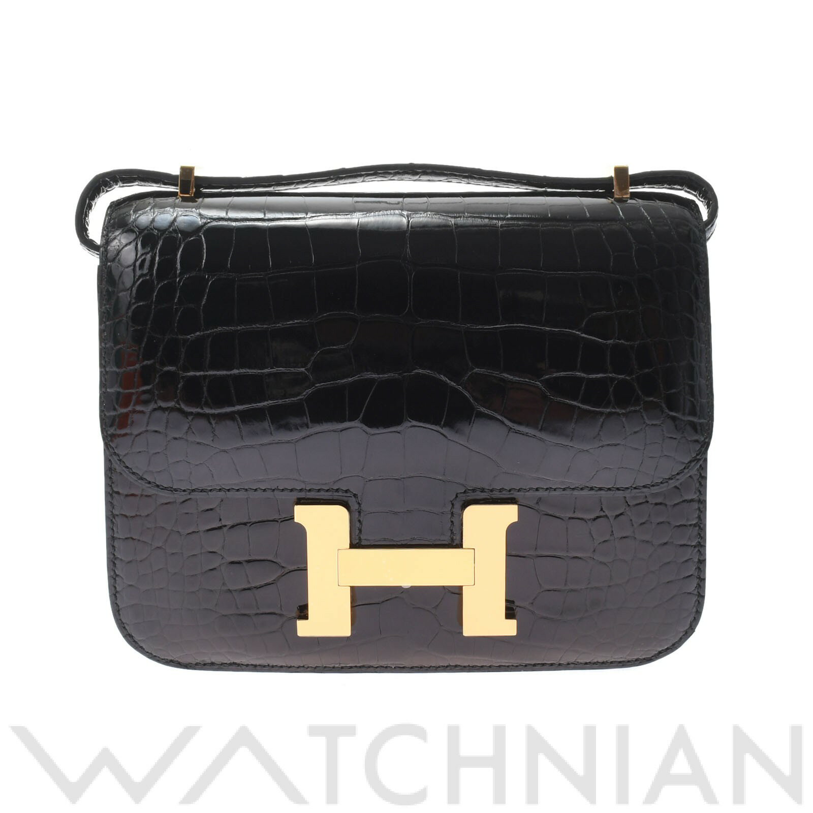 【WATCHNIAN誕生記念 全品P2倍 〜8/23】【新品】 エルメス HERMES コンスタンス ミニ18 黒/ゴールド金具 アリゲーターリセ レディース ショルダーバッグ