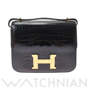 【39ショップ限定P2倍&最大50,000円OFFクーポン配布中!】【新品】 エルメス HERMES コンスタンス ミニ18 黒/ゴールド金具 アリゲーターリセ レディース ショルダーバッグ