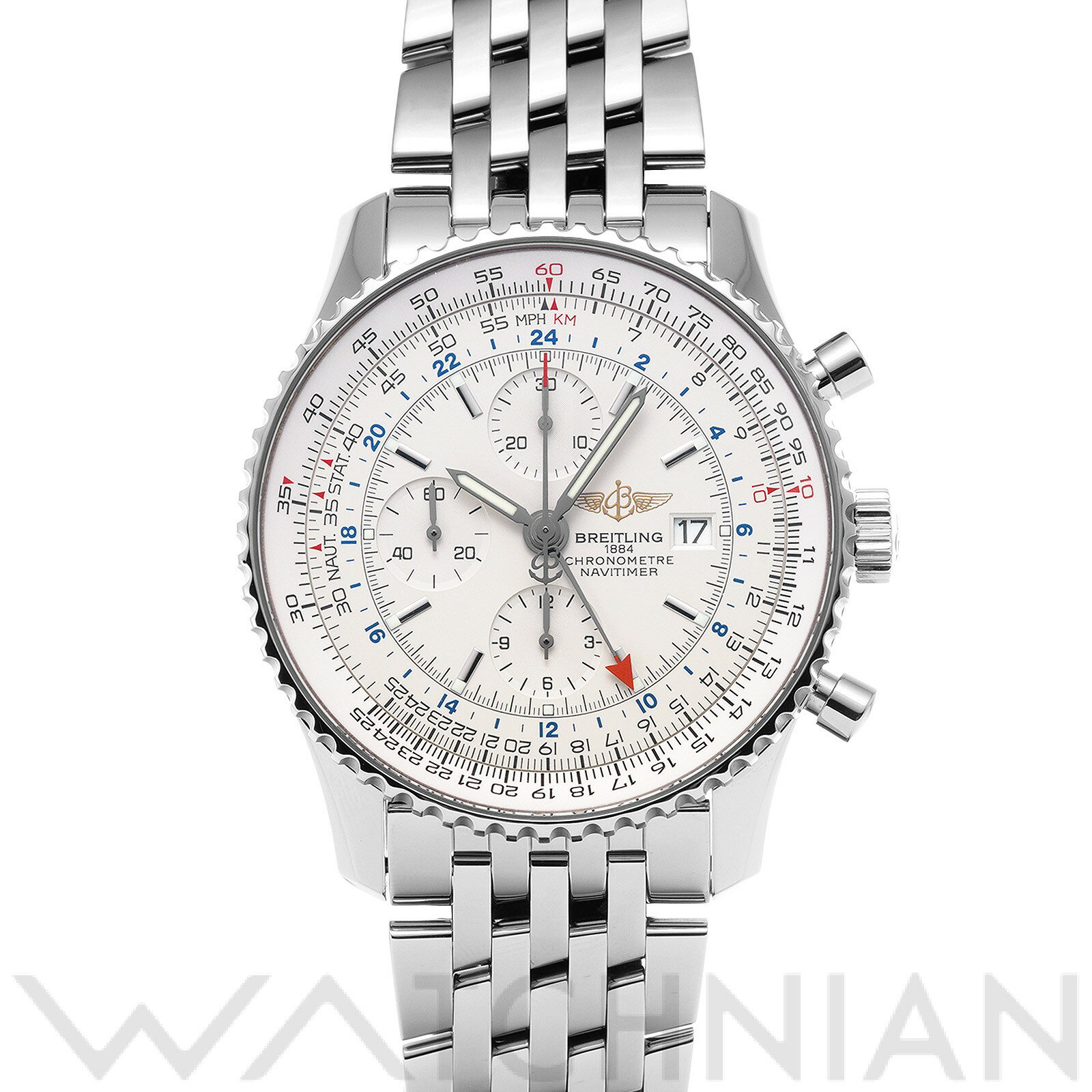 【中古】 ブライトリング BREITLING ナビタイマー ワールド A242G71NP シルバー  ...