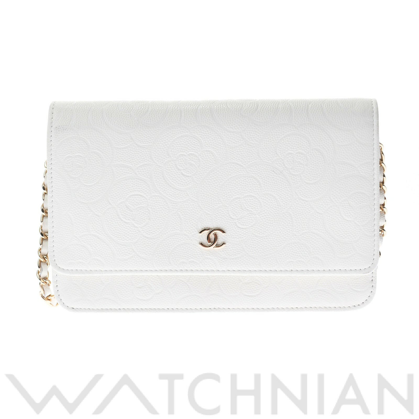 【未使用品】 シャネル CHANEL カメリア チェーンウォレット 白/ゴールド金具 A82336 カーフ レディース ショルダーバッグのサムネイル