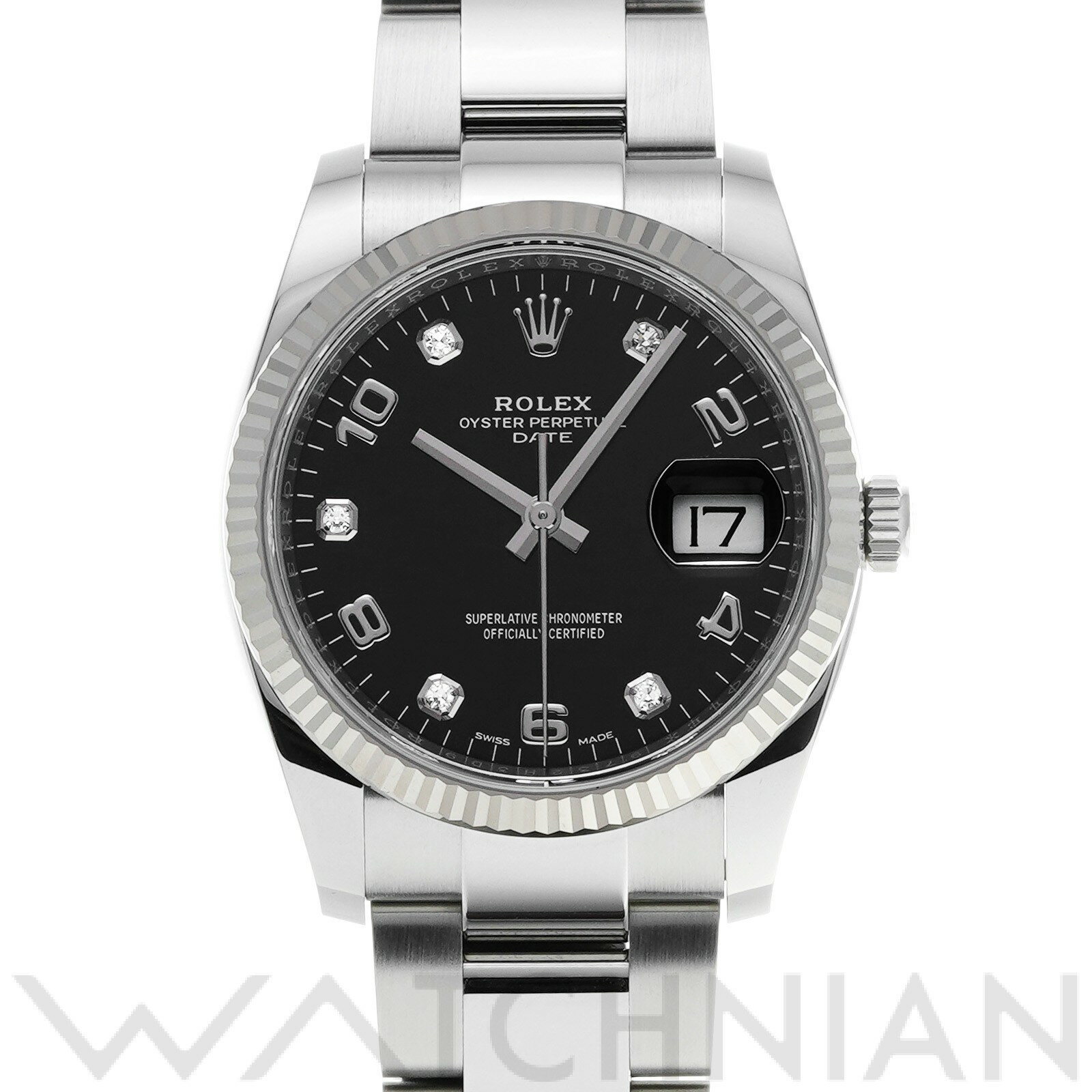【中古】 ロレックス ROLEX オイスターパーペチュアル デイト 34 115234G ブラック/ダイヤモンド メンズ 腕時計