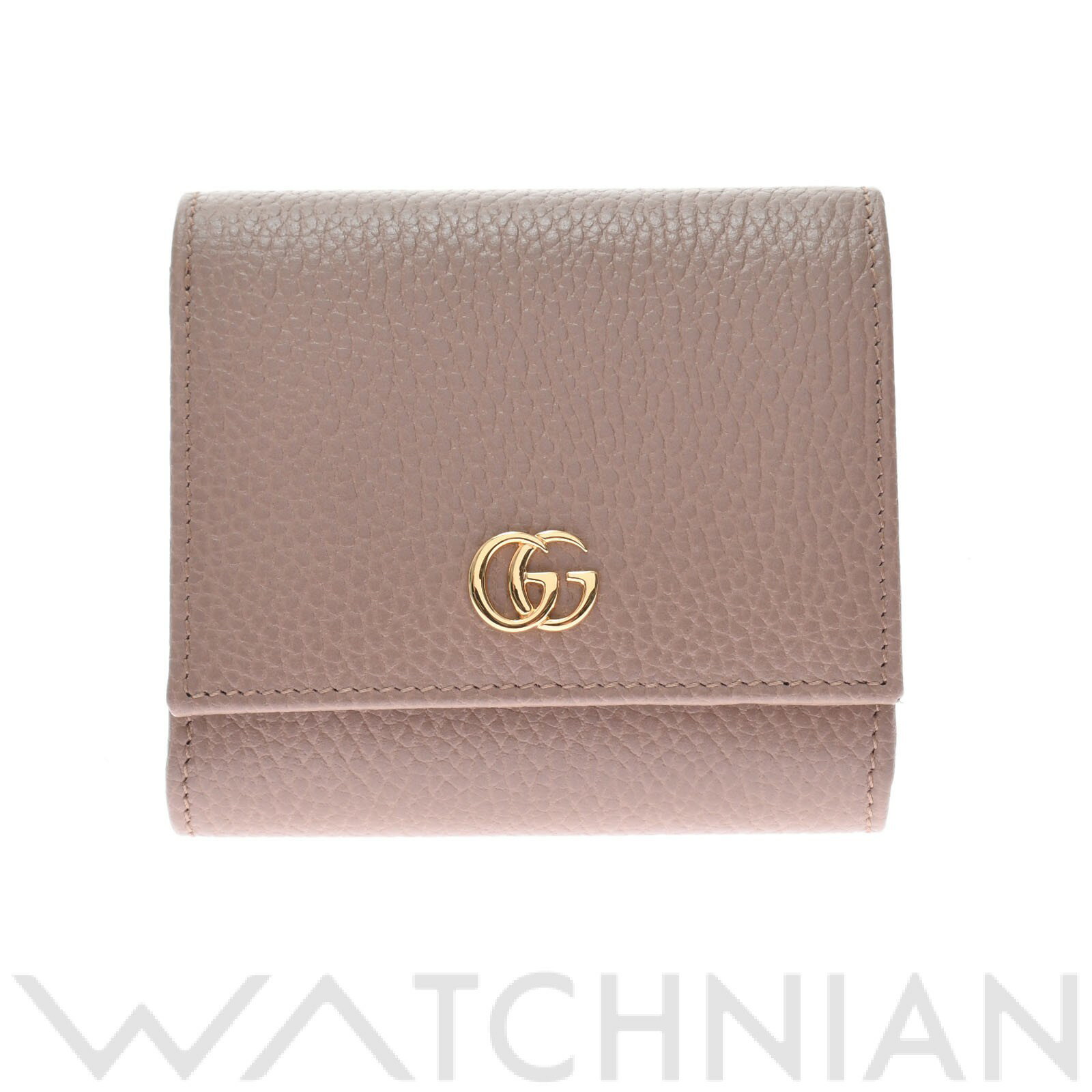 【未使用品】 グッチ GUCCI GGマーモント コンパクト ウォレット ベージュ/ブルー/シルバー金具 598587 レザー レディース 二つ折り財布