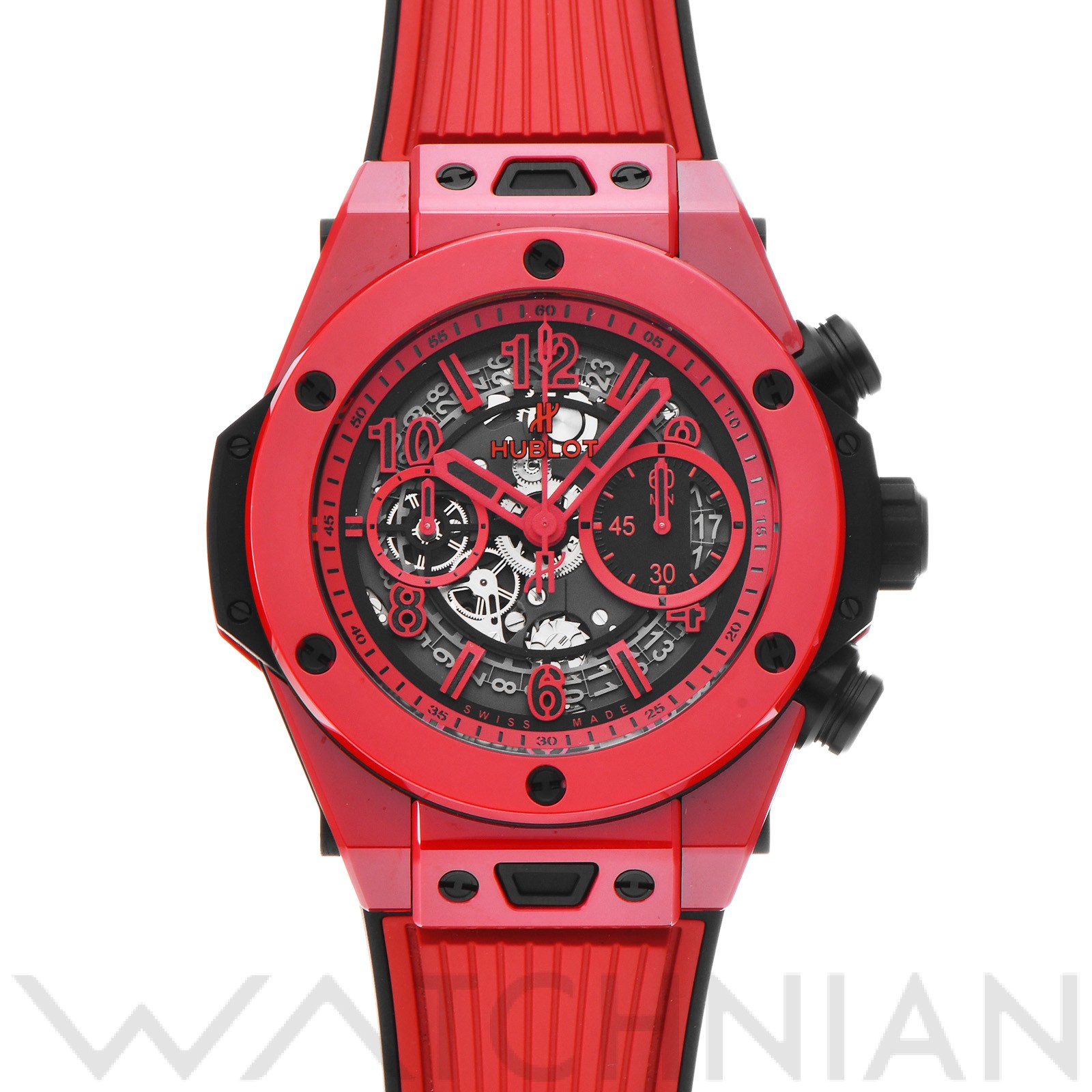 【WATCHNIAN誕生記念 全品P2倍 〜8/23】【中古】 ウブロ HUBLOT ビッグバン ウニコ レッドマジック 411.CF.8513.RX マットレッド/スケルトン メンズ 腕時計