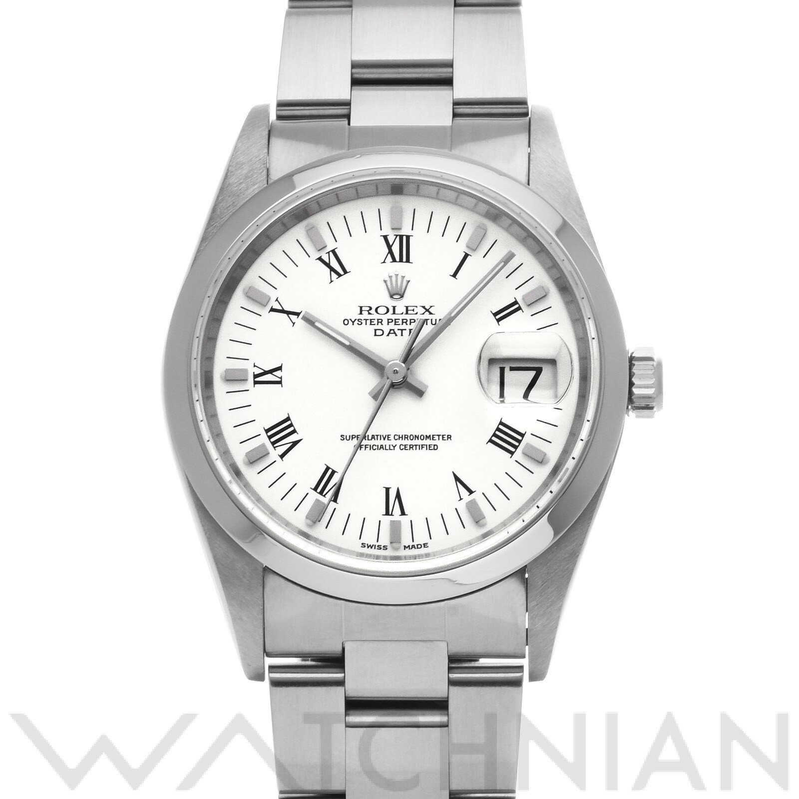 【中古】 ロレックス ROLEX オイスターパーペチュアル デイト 34 15200 P番(2001年頃製造) ホワイト メンズ 腕時計