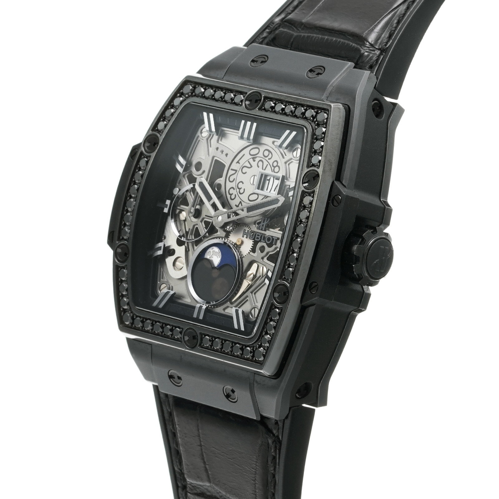 【中古】 ウブロ HUBLOT スピリット オブ ビッグバン ムーンフェイズ オールブラック ダイヤモンド 647.CI.1110.LR.1200 スケルトン メンズ 腕時計