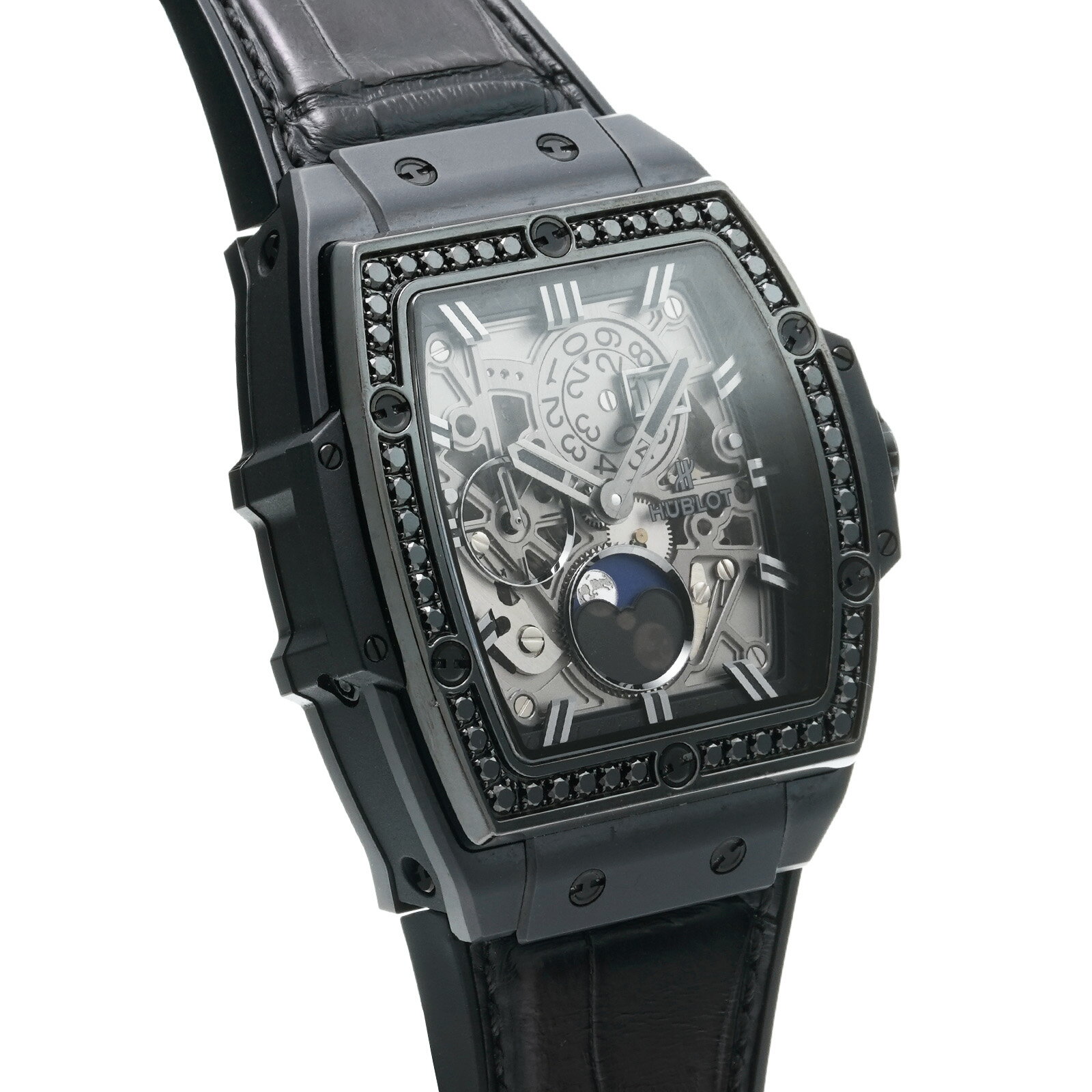 【中古】 ウブロ HUBLOT スピリット オブ ビッグバン ムーンフェイズ オールブラック ダイヤモンド 647.CI.1110.LR.1200 スケルトン メンズ 腕時計