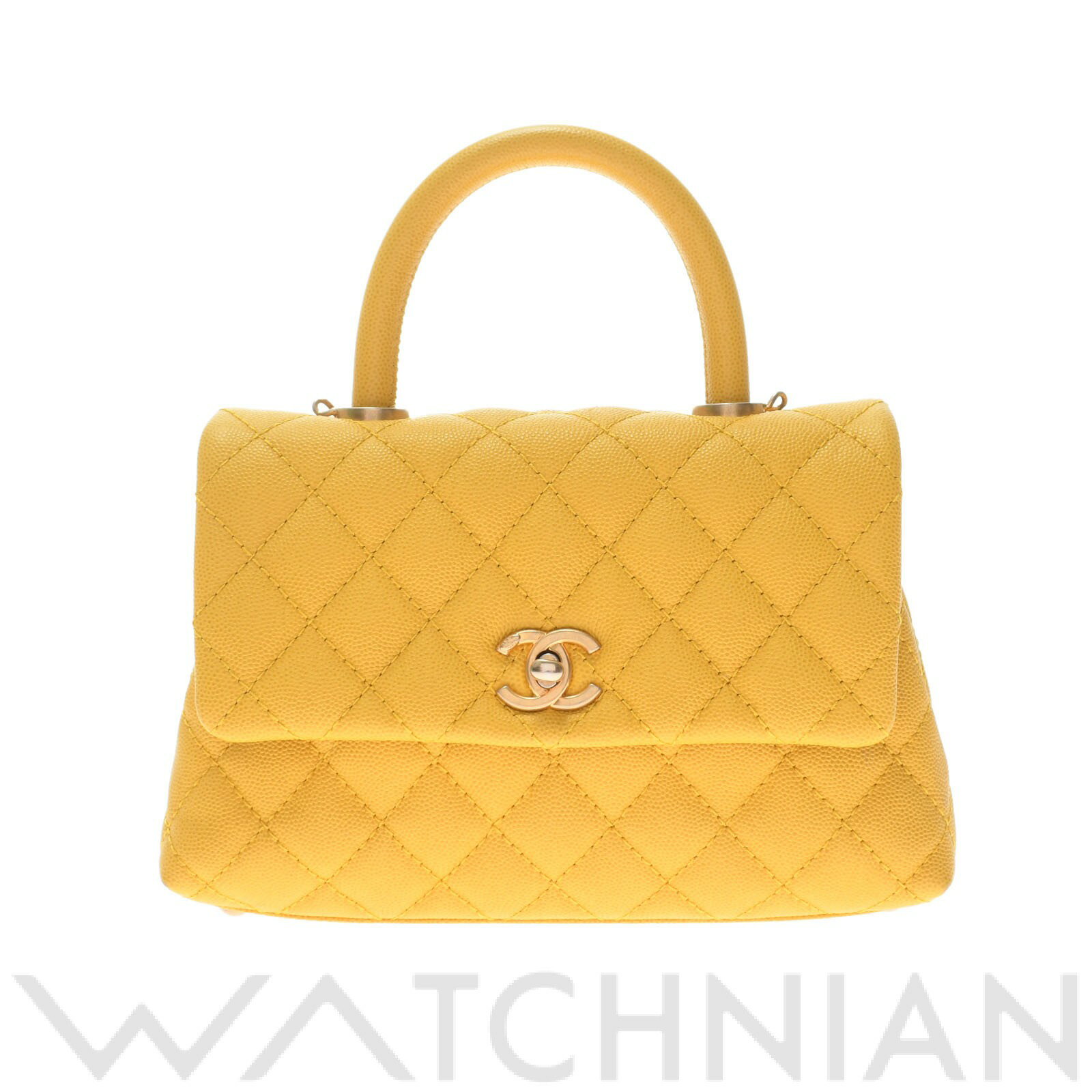 【中古】 シャネル CHANEL マトラッセ ココハンドル 2WAYチェーンショルダー イエロー/ゴールド金具 A92990 キャビアスキン レディース ハンドバッグのサムネイル