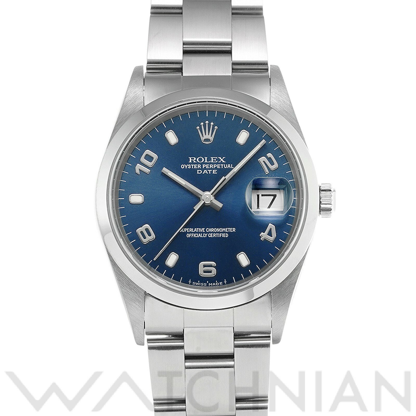 【中古】 ロレックス ROLEX オイスターパーペチュアル デイト 15200 U番(1998年頃製造) ブルー メンズ 腕時計