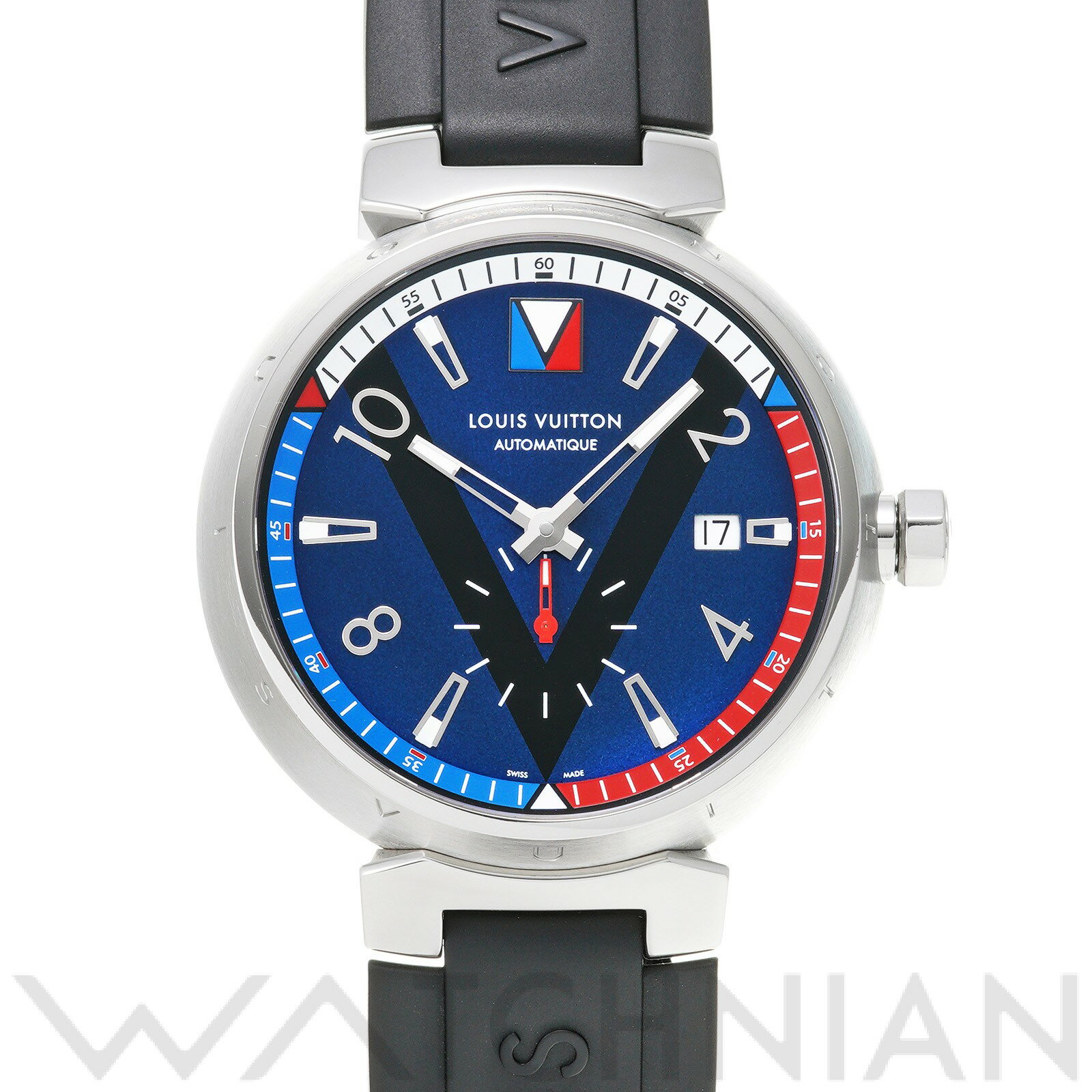 【中古】 ルイ ヴィトン LOUIS VUITTON タンブール ブルー スモールセコンド 41.5 Q1D21Z ディープブルー メンズ 腕時計