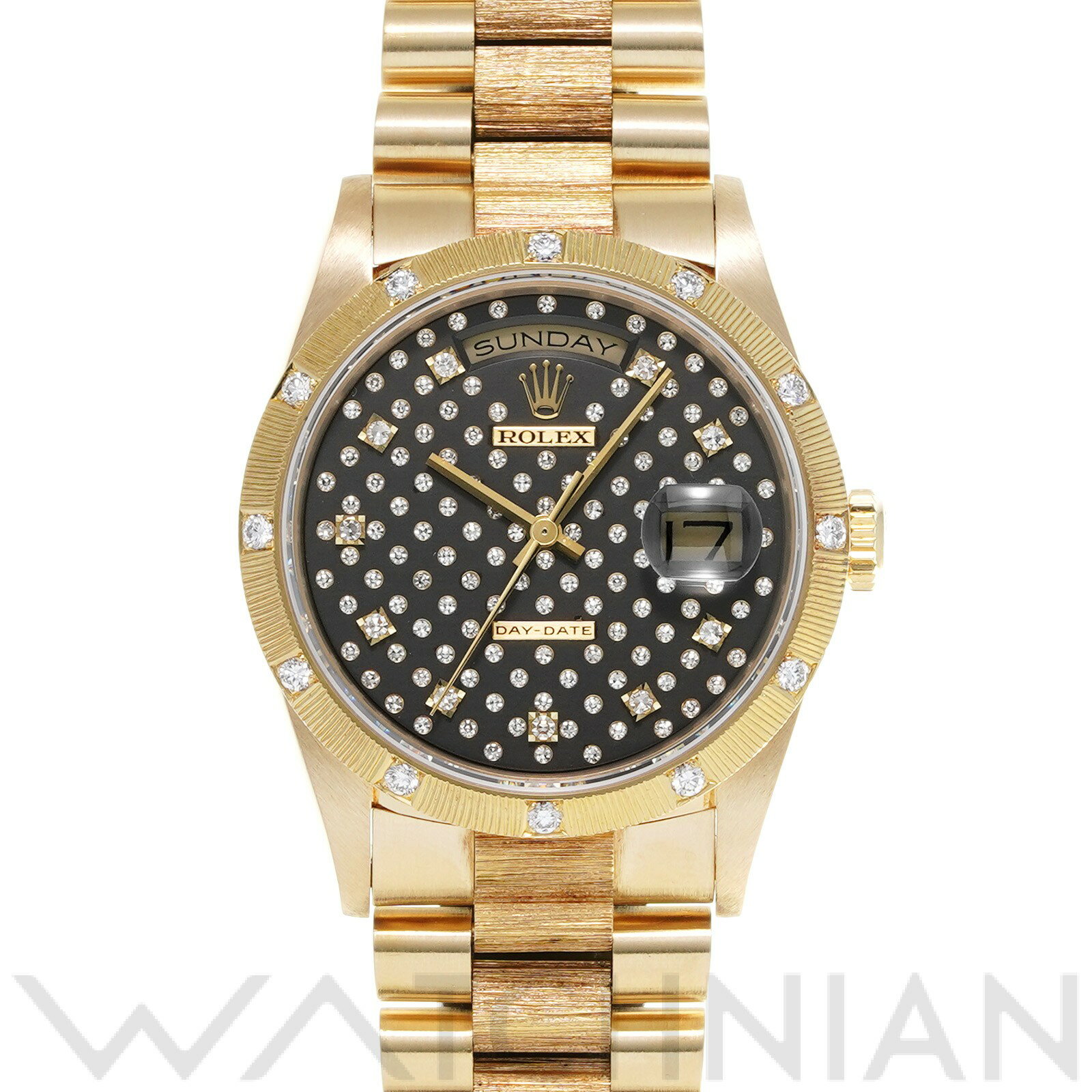 【中古】 ロレックス ROLEX デイデイト バーク 18308 L番(1988年頃製造) ブラック/ダイヤモンド メンズ 腕時計