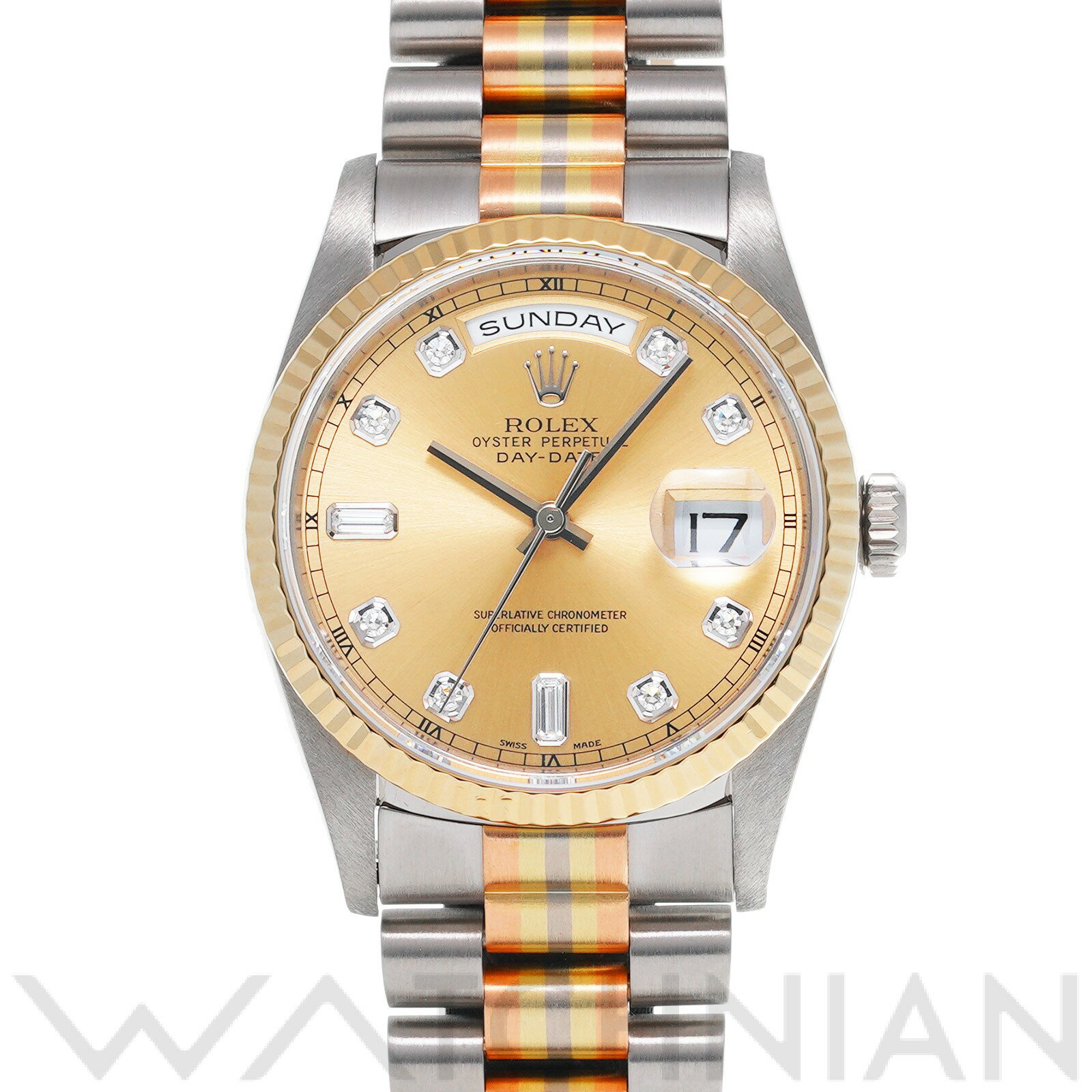 【中古】 ロレックス ROLEX デイデイト 36 トリドール 18239A BIC A番(1999年頃製造) シャンパン/ダイヤモンド メンズ 腕時計
