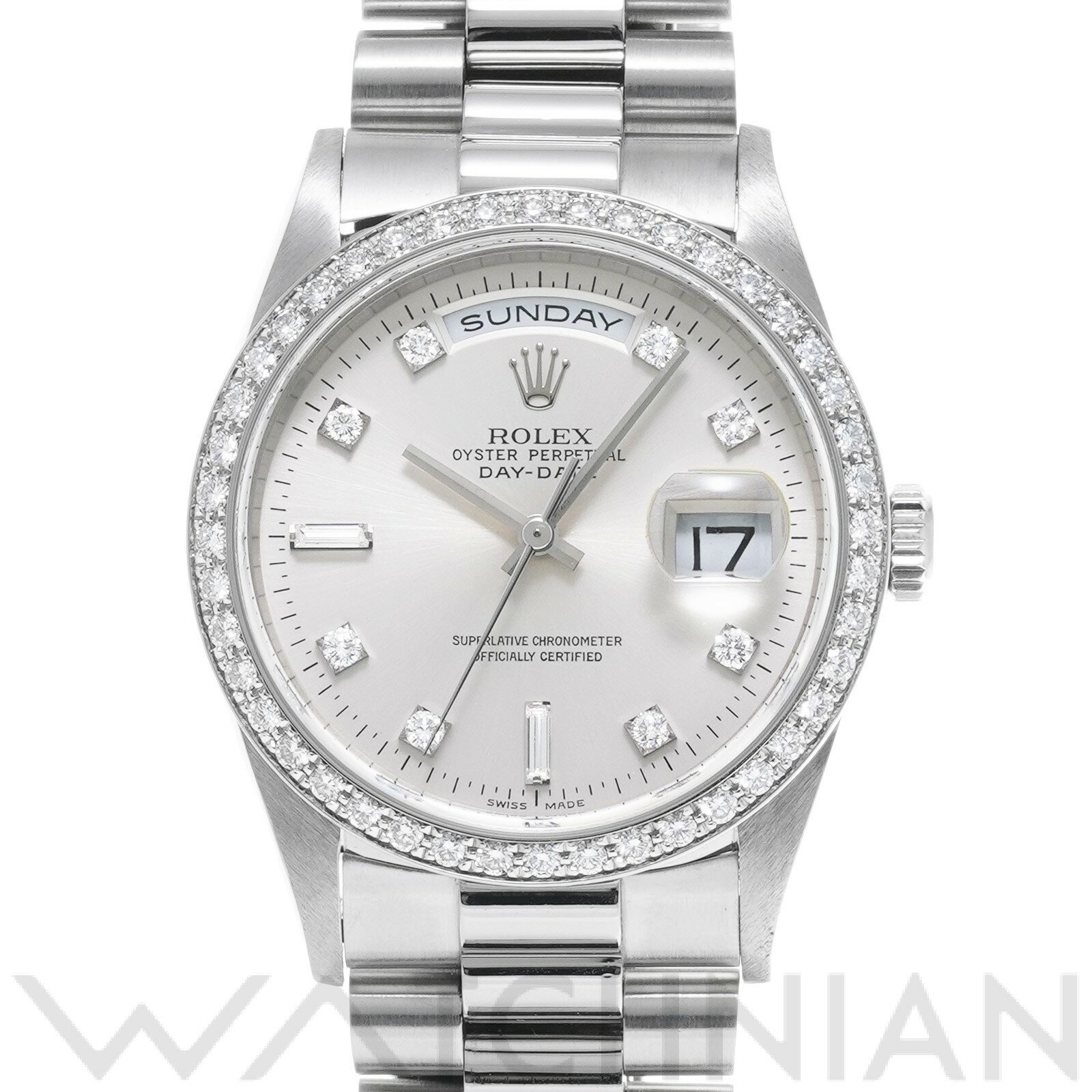 【中古】 ロレックス ROLEX デイデイト 18346A W番(1994年頃製造) シルバー/ダイヤモンド メンズ 腕時計