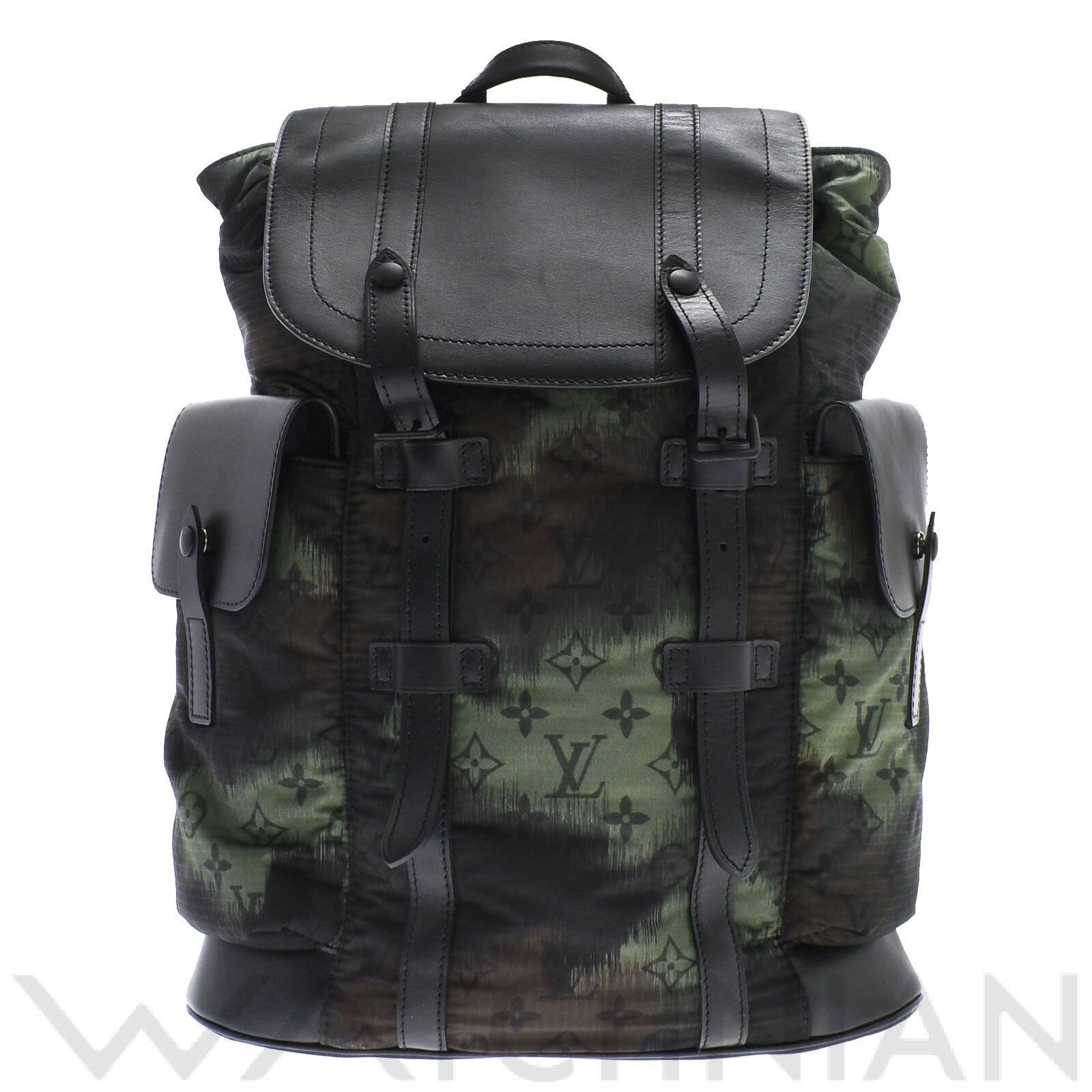 【中古】 ルイ ヴィトン LOUIS VUITTON モノグラムカモフラージュ クリストファーPM カーキ×ブラック×シルバー金具 M56411 ナイロン/レザー メンズ リュック・デイパックのサムネイル