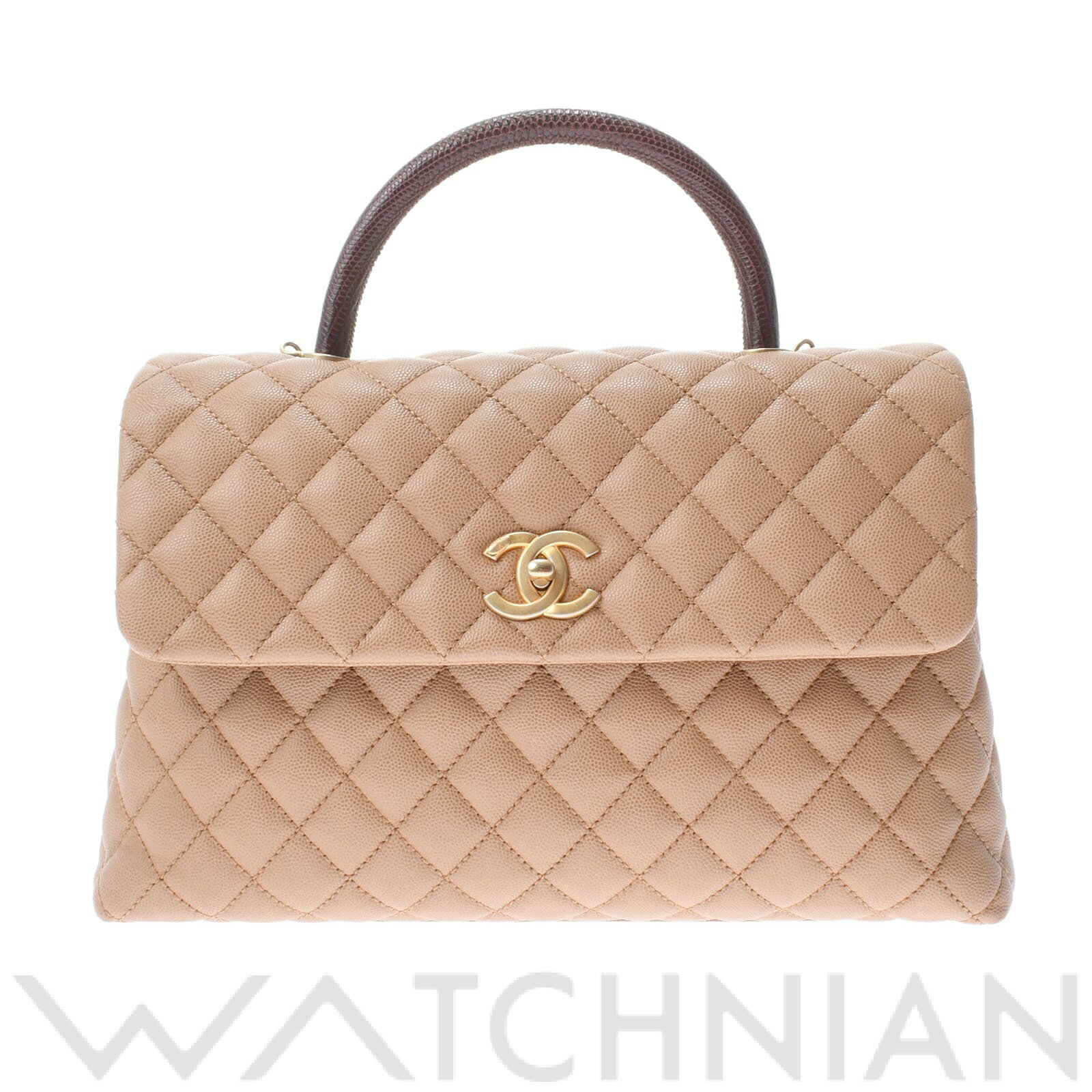 【中古】 シャネル CHANEL マトラッセ ココハンドル ベージュ/ゴールド金具 A92992 キャビアスキン/リザード型押し レディース 2WAYバッグのサムネイル