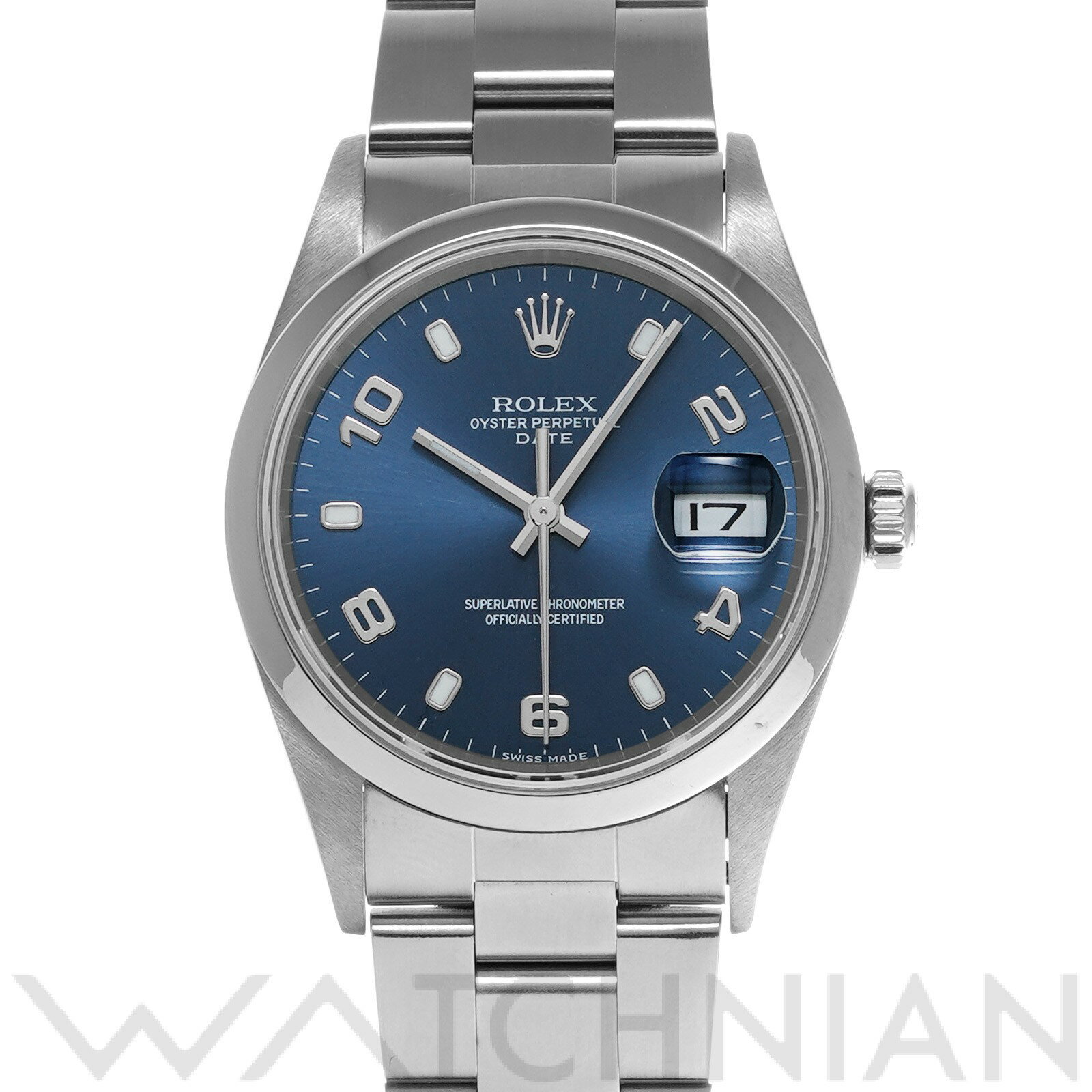 【中古】 ロレックス ROLEX オイスターパーペチュアル デイト 15200 P番(2001年頃製造) ブルー メンズ 腕時計