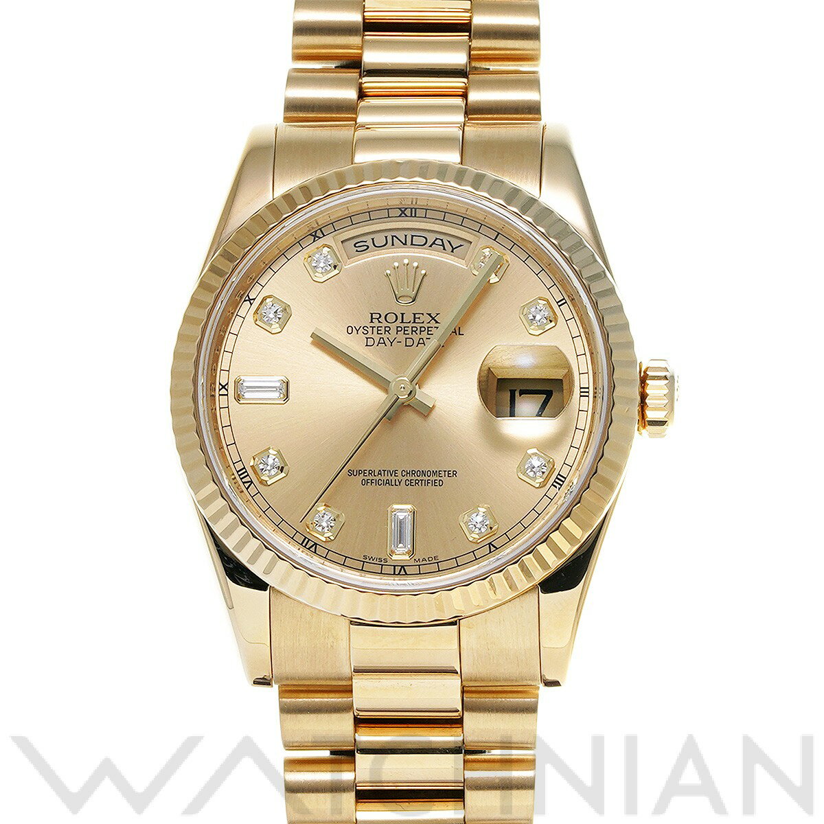 【中古】 ロレックス ROLEX デイデイト 36 118238A M番(2008年頃製造) シャンパン/ダイヤモンド メンズ 腕時計