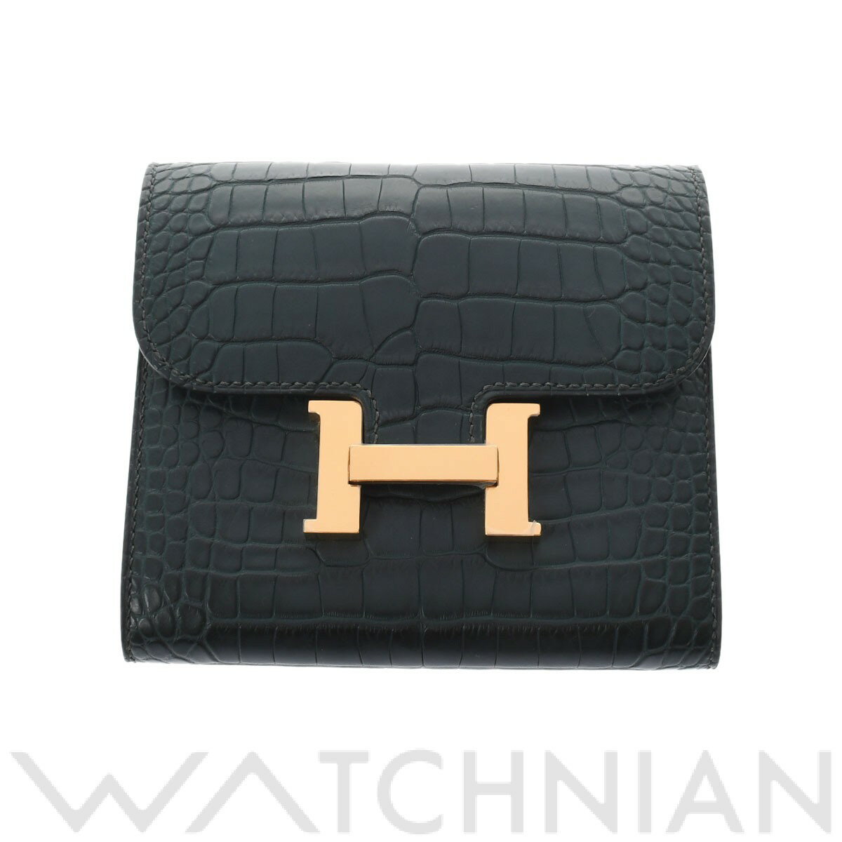 【未使用品】 エルメス HERMES コンスタンス コンパクト ヴェールシプレス/ゴールド金具 アリゲーターマット ユニセックス 二つ折り財布のサムネイル