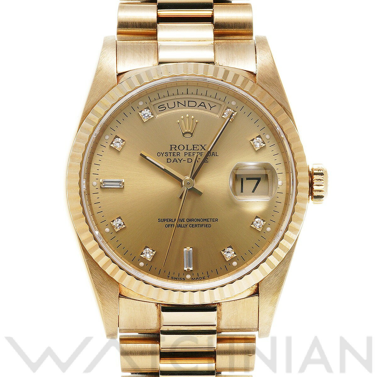 【中古】 ロレックス ROLEX デイデイト 36 18238A W番(1994年頃製造) シャンパン/ダイヤモンド メンズ 腕時計