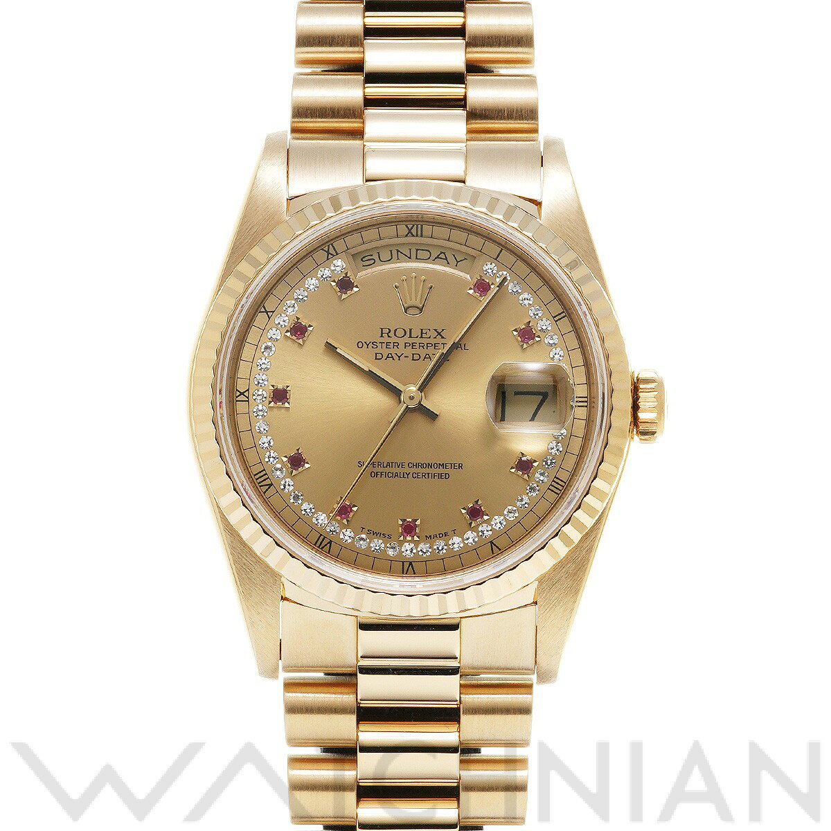 【中古】 ロレックス ROLEX デイデイト 36 18238LR L番(1988年頃製造) シャンパン/ダイヤモンド/ルビー メンズ 腕時計