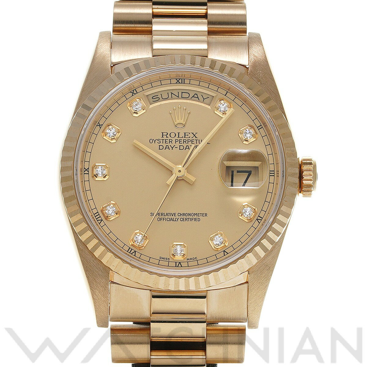 【中古】 ロレックス ROLEX デイデイト 36 18238G W番(1995年頃製造) シャンパン/ダイヤモンド メンズ 腕時計