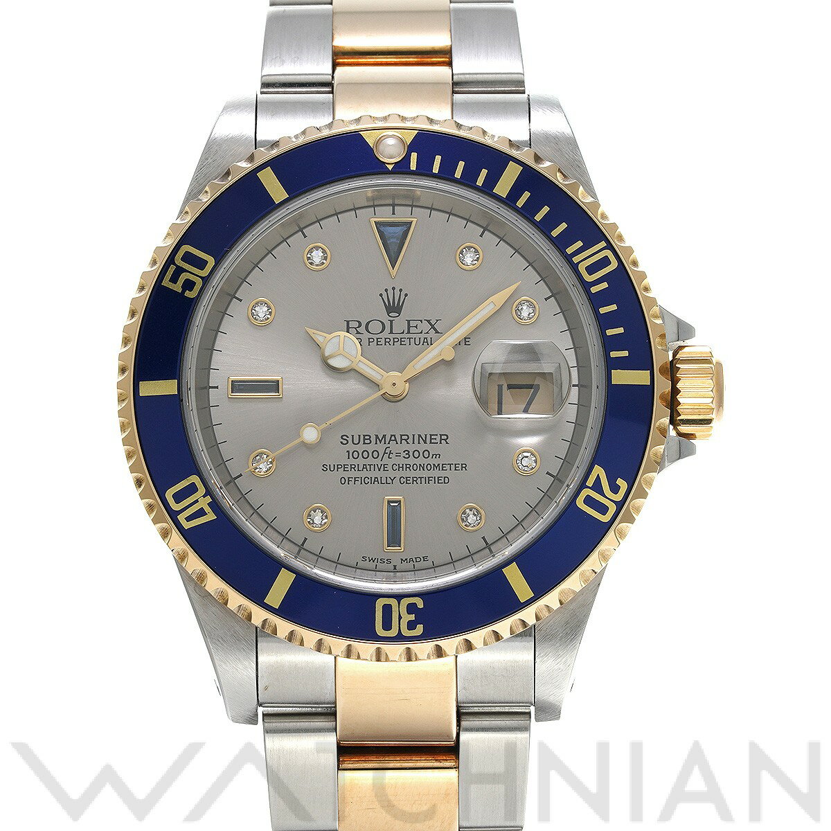 【中古】 ロレックス ROLEX サブマリーナ デイト 16613SG Y番(2003年頃製造) シルバー/ダイヤモンド/サファイア メンズ 腕時計