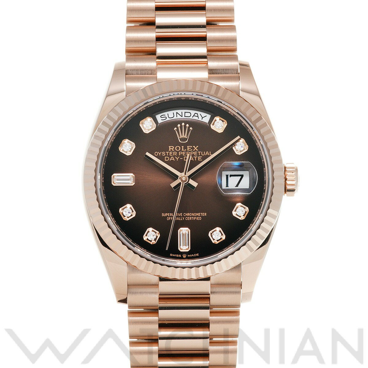 【中古】 ロレックス ROLEX デイデイト 36 128235A ランダムシリアル ブラウンオンブレ/ダイヤモンド メンズ 腕時計