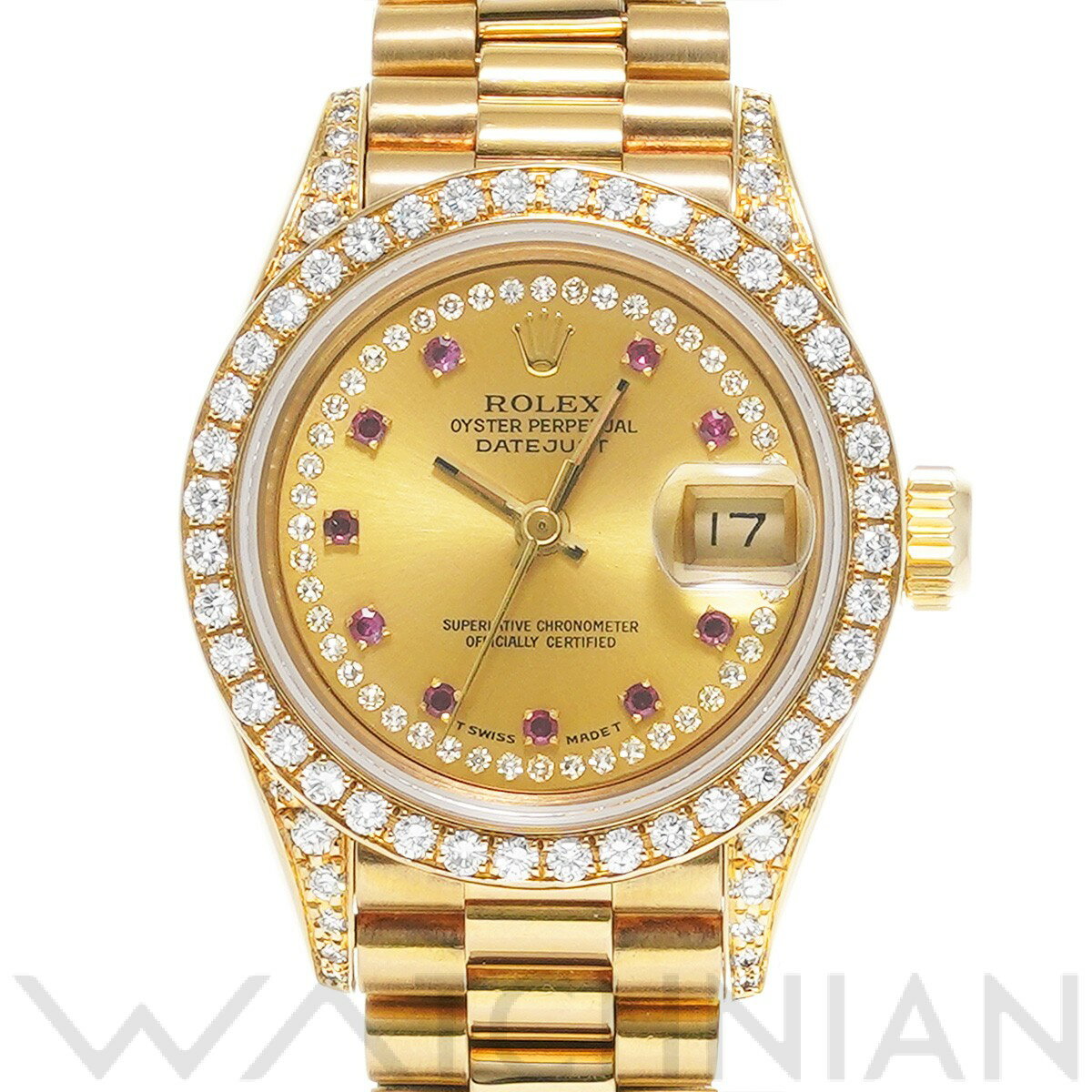 【中古】 ロレックス ROLEX デイトジャスト 69158LR L番(1989年頃製造) シャンパン/ダイヤモンド/ルビー レディース 腕時計