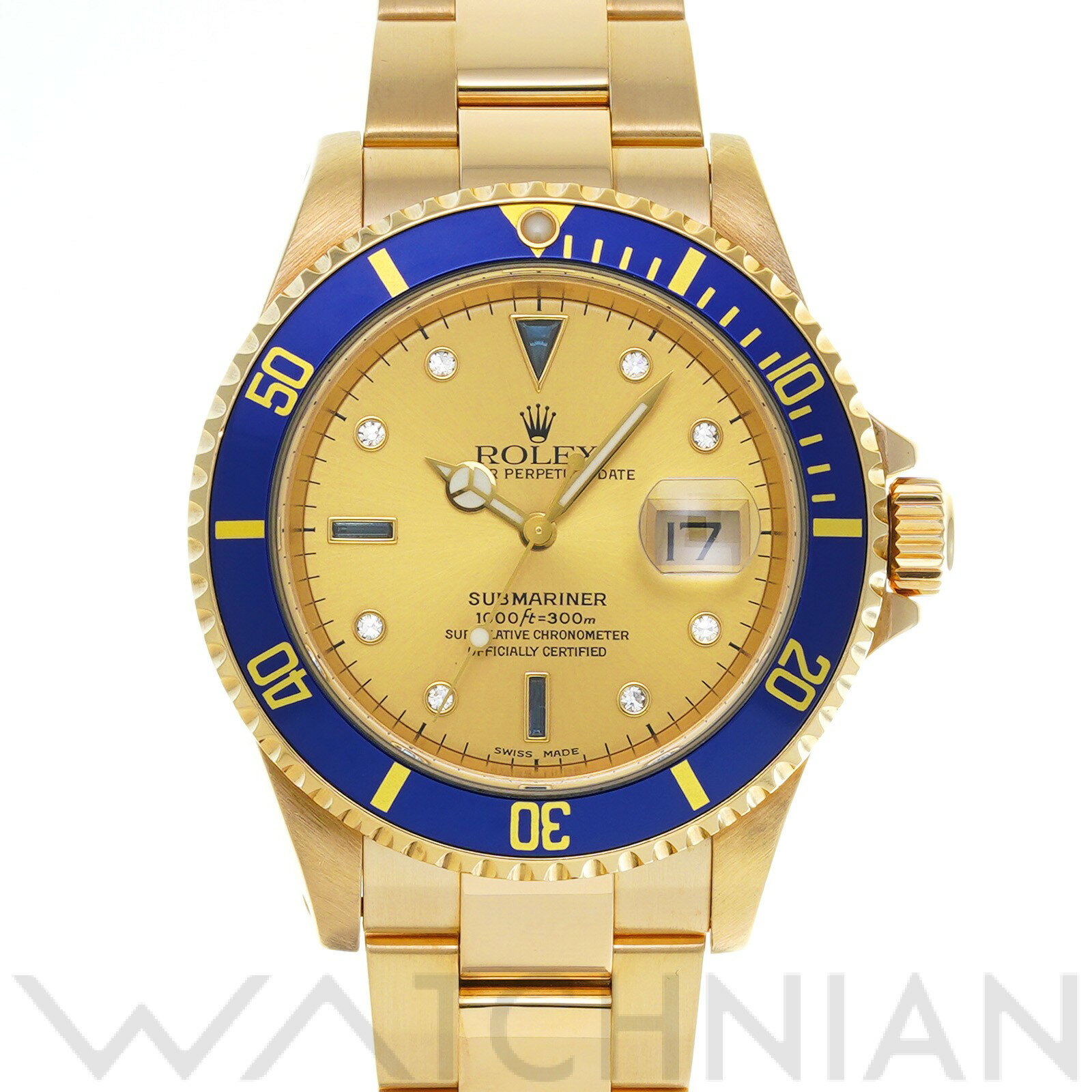 【5種選べるクーポン】【ローン60回払い無金利】【中古】 ロレックス ROLEX サブマリーナ デイト 16618SG P番(2001年頃製造) シャンパン/ダイヤモンド/サファイア メンズ 腕時計