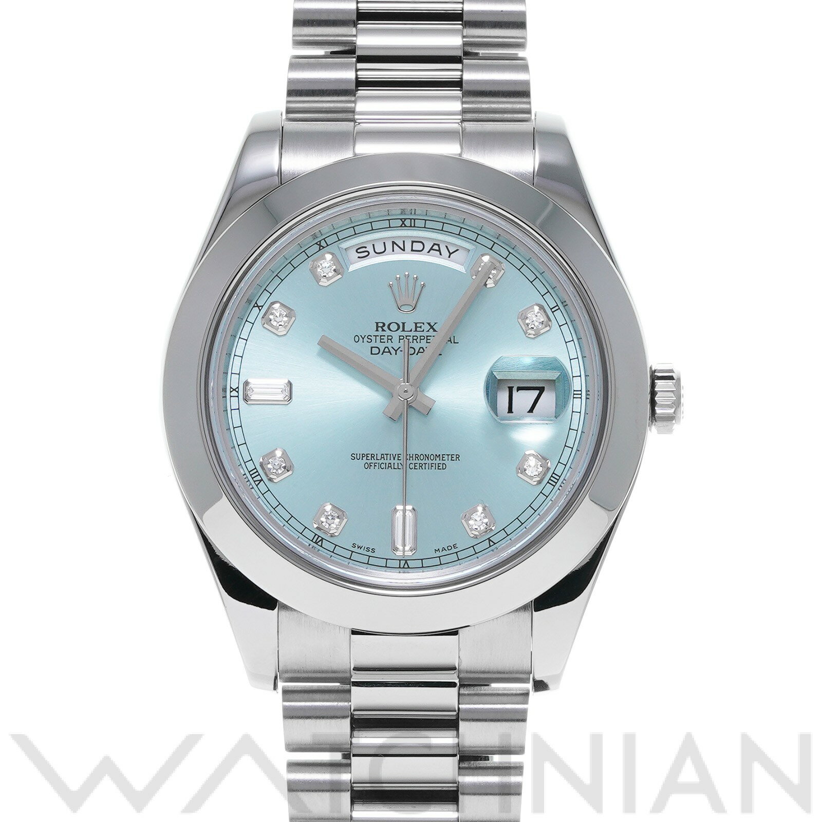 【中古】 ロレックス ROLEX デイデイトII 218206A G番(2010年頃製造) アイスブルー/ダイヤモンド メンズ 腕時計