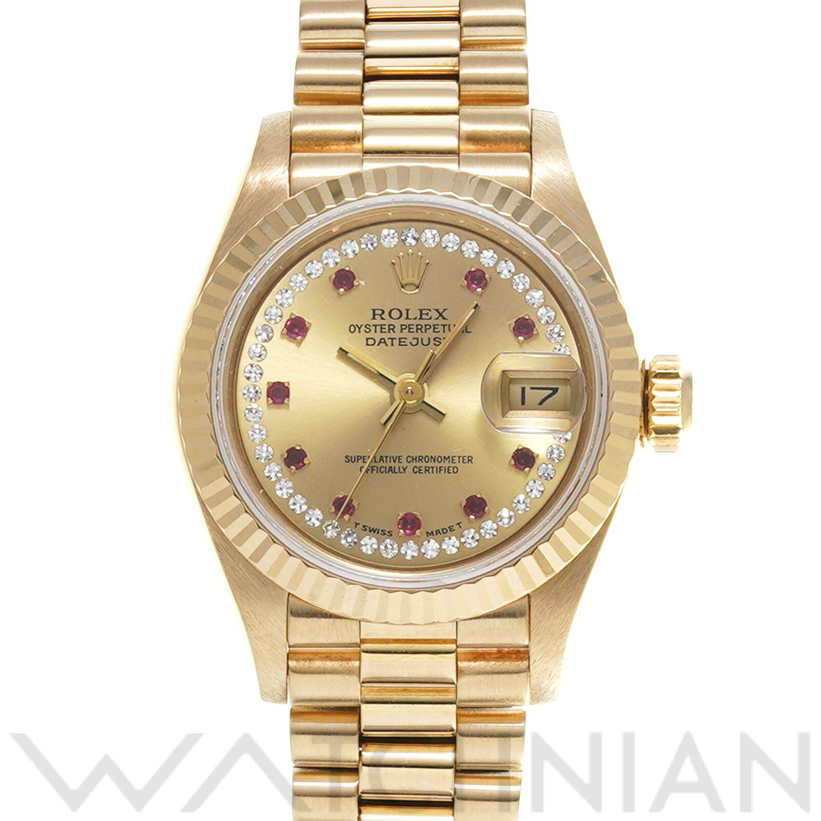 【中古】 ロレックス ROLEX デイトジャスト 26 69178LR L番(1988年頃製造) シャンパン/ダイヤモンド/ルビー レディース 腕時計