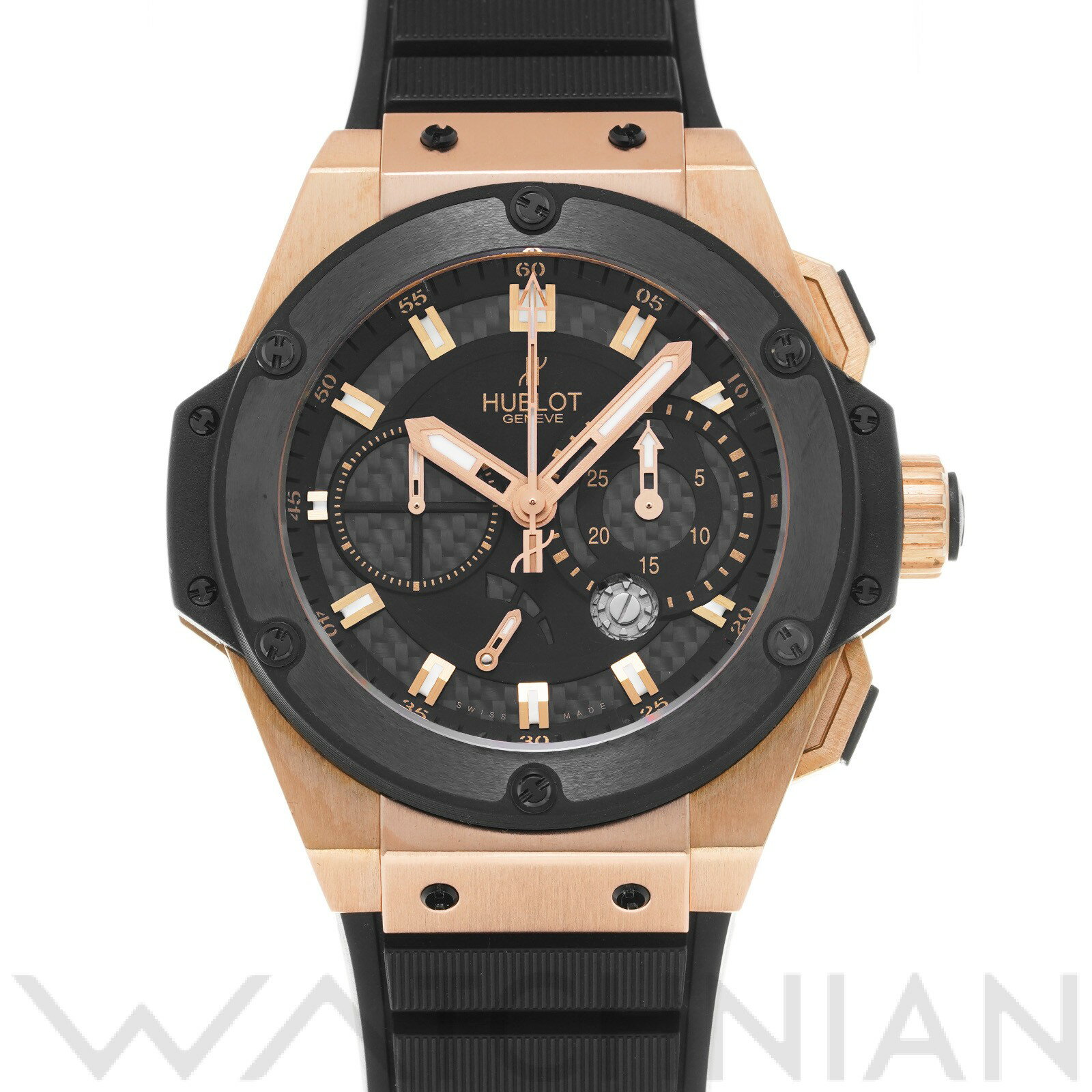 【4種選べるクーポン】【ローン60回払い無金利】【中古】 ウブロ HUBLOT キングパワー パワーリザーブ キングゴールド 709.OM.1780.RX ブラック メンズ 腕時計