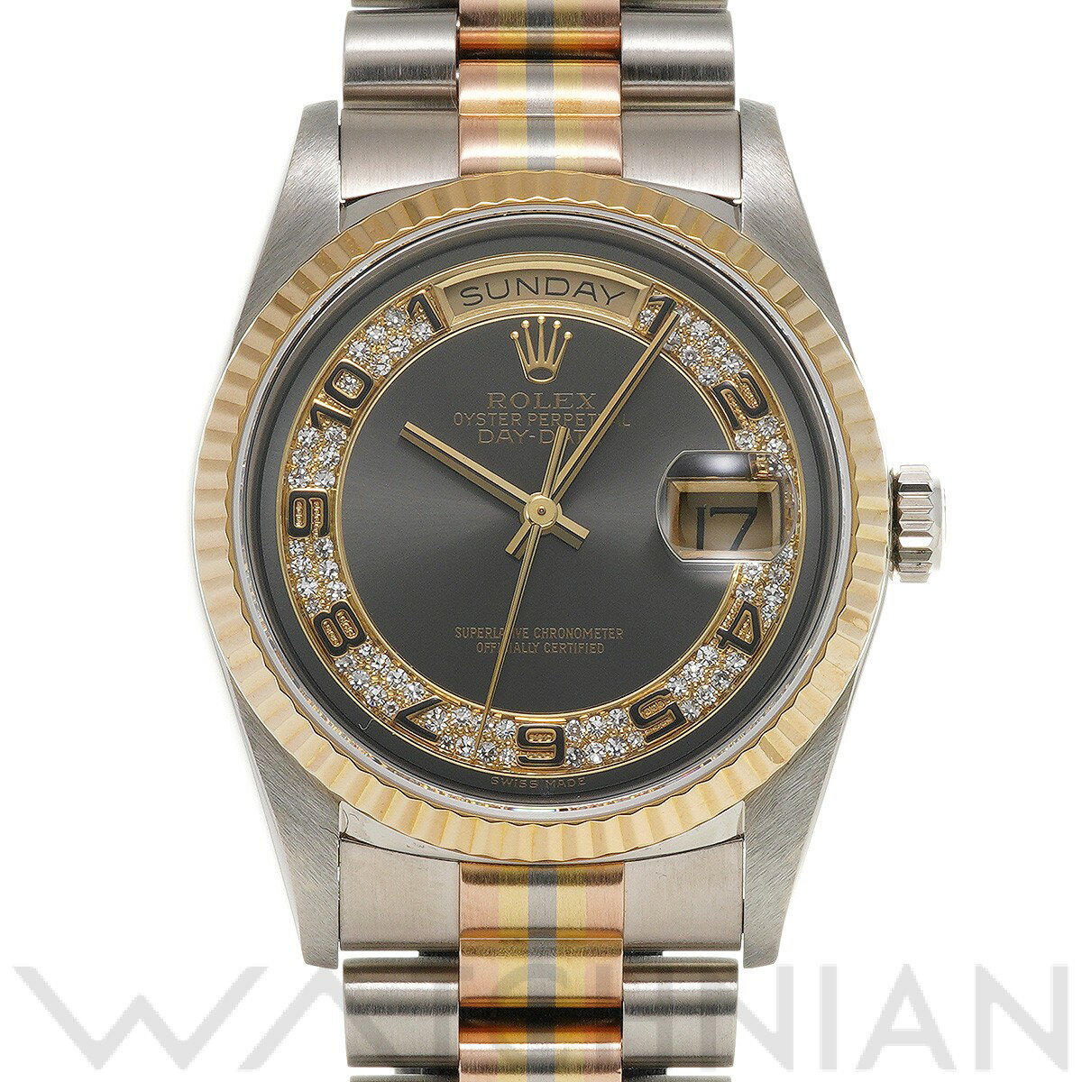 【中古】 ロレックス ROLEX デイデイト 36 トリドール 18239BIC E番(1991年頃製造) グレー/ダイヤモンド メンズ 腕時計