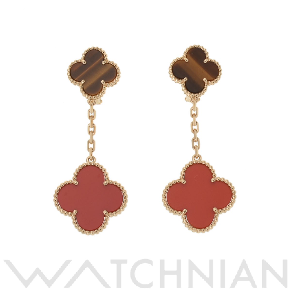 【中古】 ヴァン クリーフ&アーペル Van Cleef & Arpels マジック アルハンブラ タイガーアイ カーネリアン VCARN5JR00 K18イエローゴールド タイガーアイ/カーネリアン レディース ピアスのサムネイル