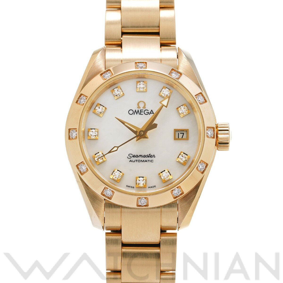 【中古】 オメガ OMEGA シーマスター アクアテラ オートマティック 2164.75 ホワイトシェル/ダイヤモンド レディース 腕時計のサムネイル