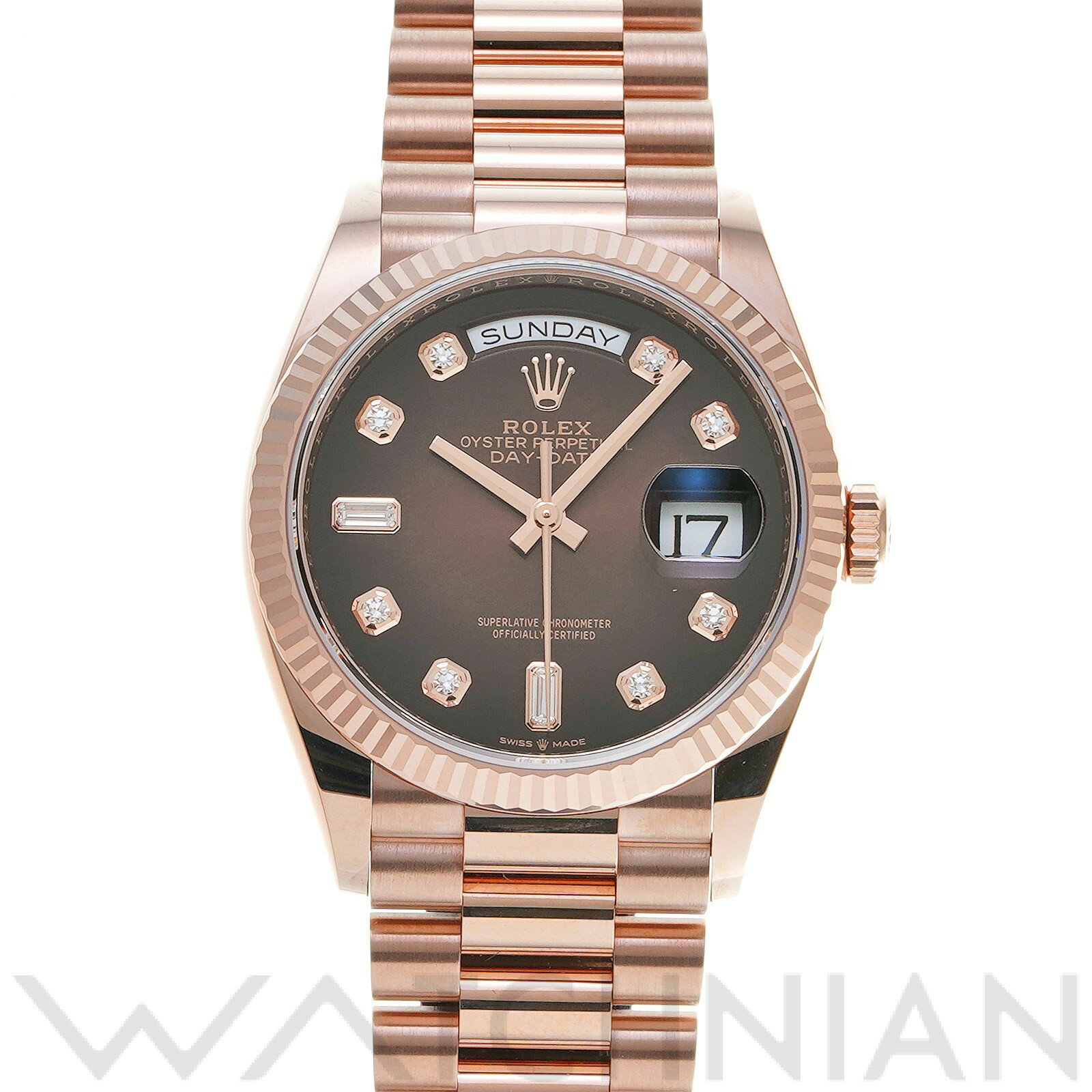【中古】 ロレックス ROLEX デイデイト 36 128235A ランダムシリアル ブラウンオンブレ/ダイヤモンド メンズ 腕時計