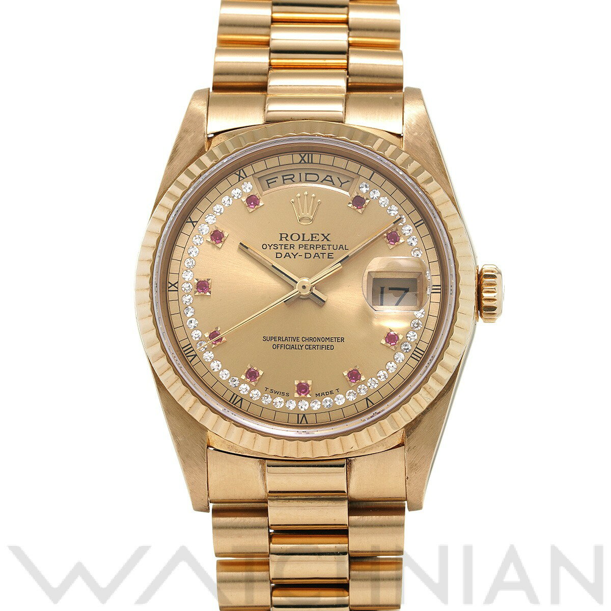 【4種選べるクーポン】【ローン60回払い無金利】【中古】 ロレックス ROLEX デイデイト 18238LR E番(1991年頃製造) シャンパン/ダイヤモンド/ルビー メンズ 腕時計