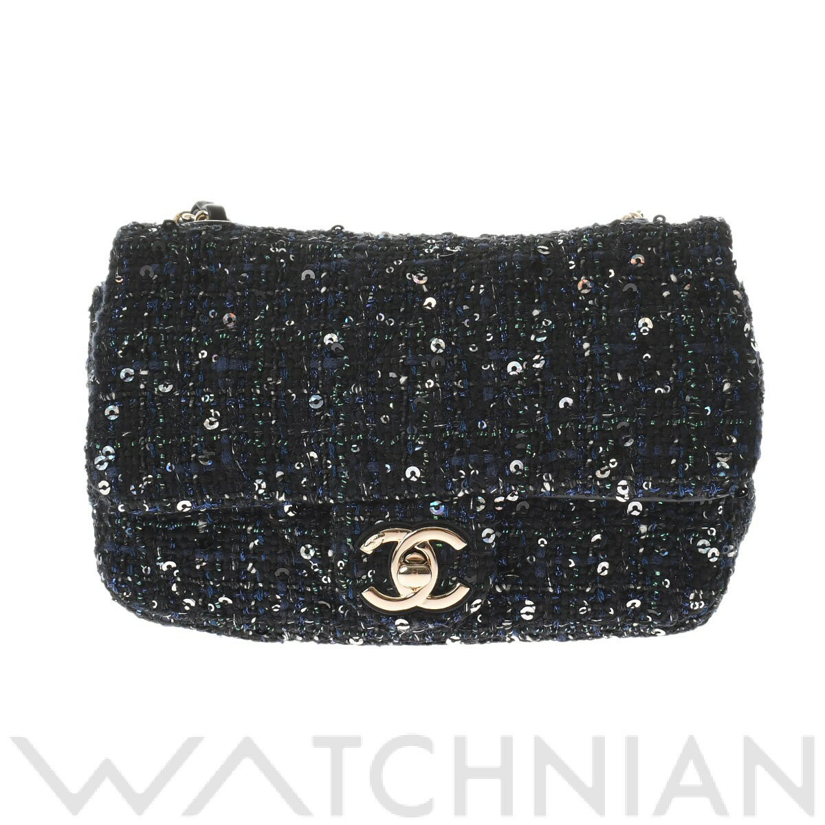 【ローン60回払い無金利】【未使用品】 シャネル CHANEL スモールフラップバッグ 2019年SS ネイビー/ゴールド金具 ツイード/スパンコール/コスチュームパール レディース ショルダーバッグのサムネイル