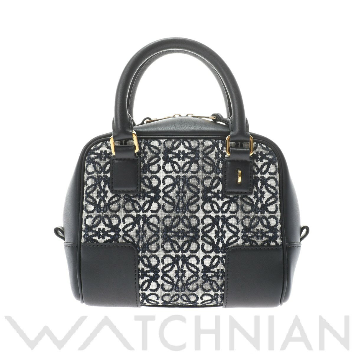 【3種選べるクーポン＆P2倍 11/20】【ローン60回払い無金利】【中古】 ロエベ LOEWE アマソナ16 ネイビー/ブラック/ゴールド金具 A039N21X03 カーフ/アナグラムジャガード レディース ハンドバッグのサムネイル