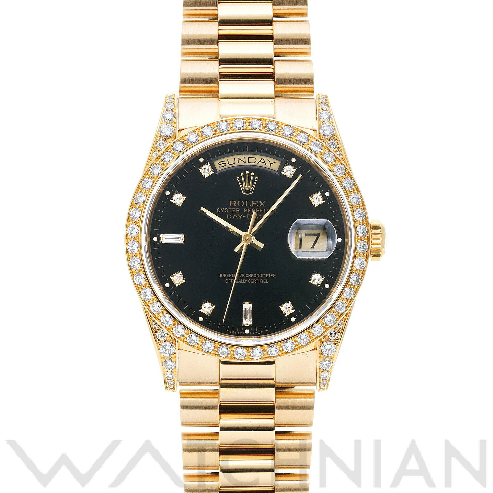 【中古】 ロレックス ROLEX デイデイト 36 18388A E番(1990年頃製造) ブラック/ダイヤモンド メンズ 腕時計