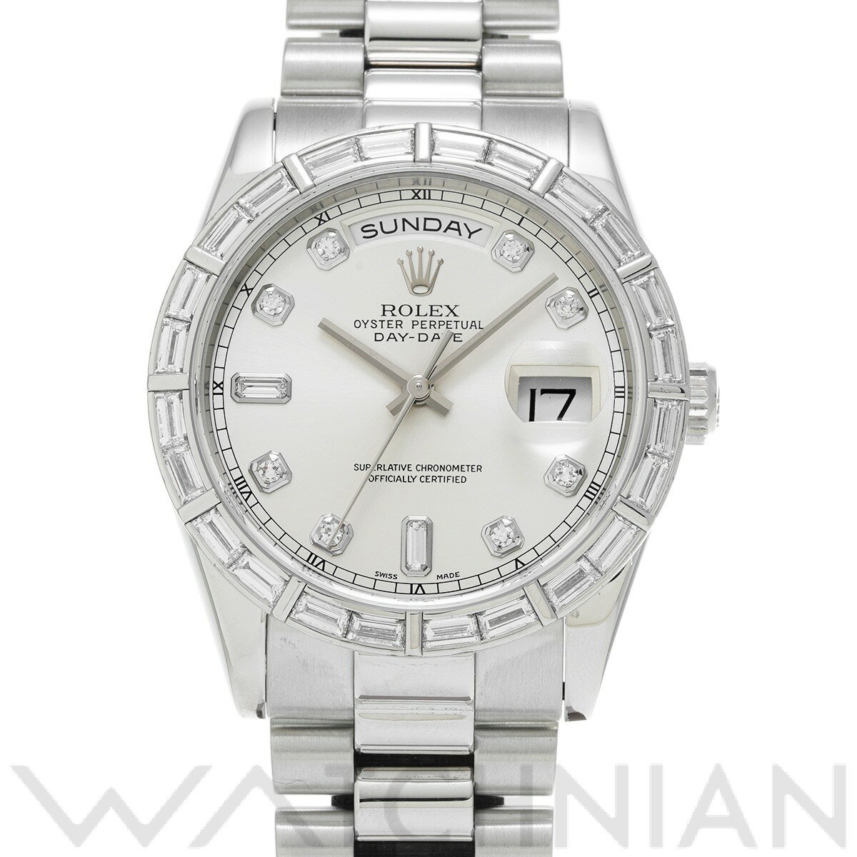 【中古】 ロレックス ROLEX デイデイト 36 118366A P番(2001年頃製造) シルバー/ダイヤモンド メンズ 腕時計