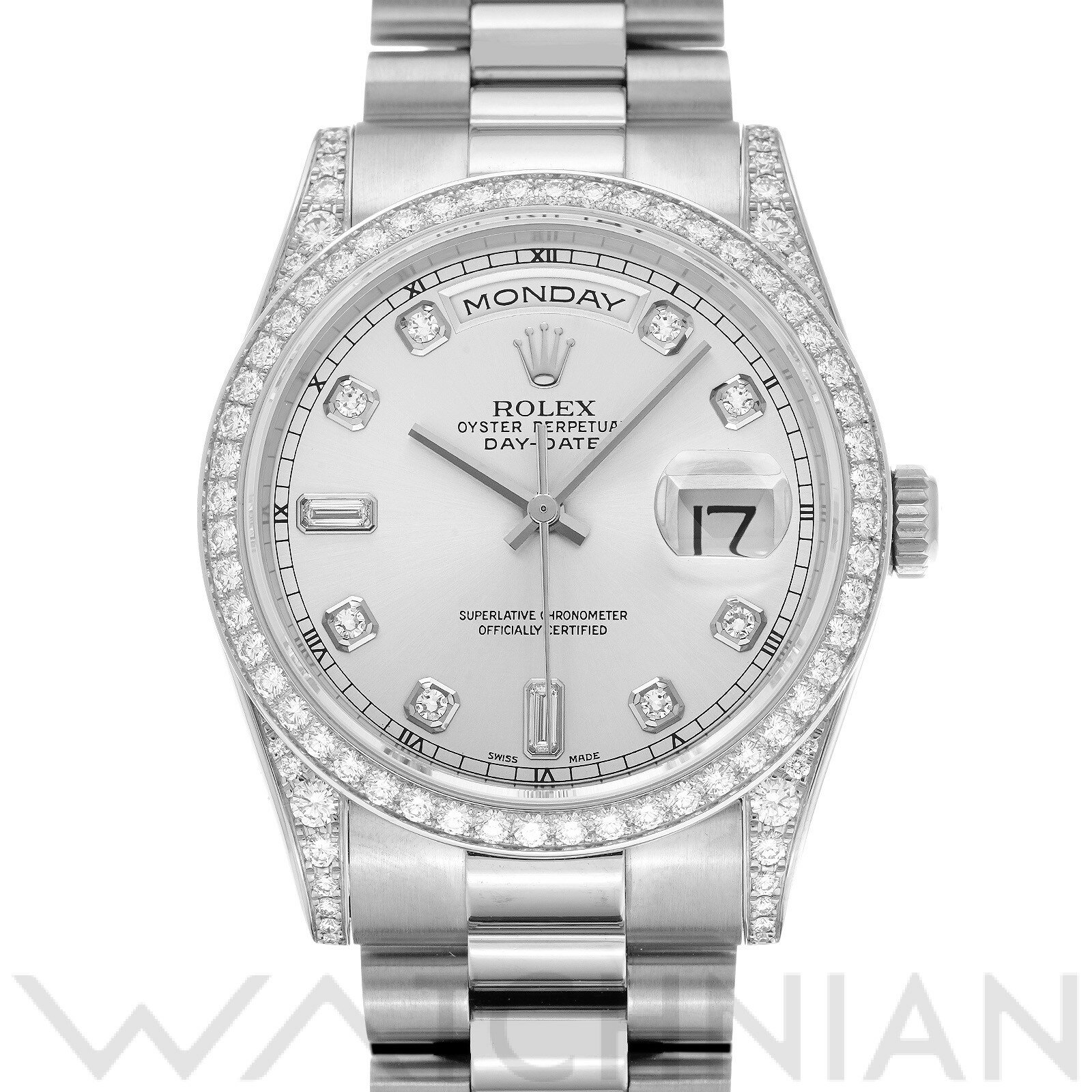 【中古】 ロレックス ROLEX デイデイト 36 118389A K番(2002年頃製造) シルバー/ダイヤモンド メンズ 腕時計