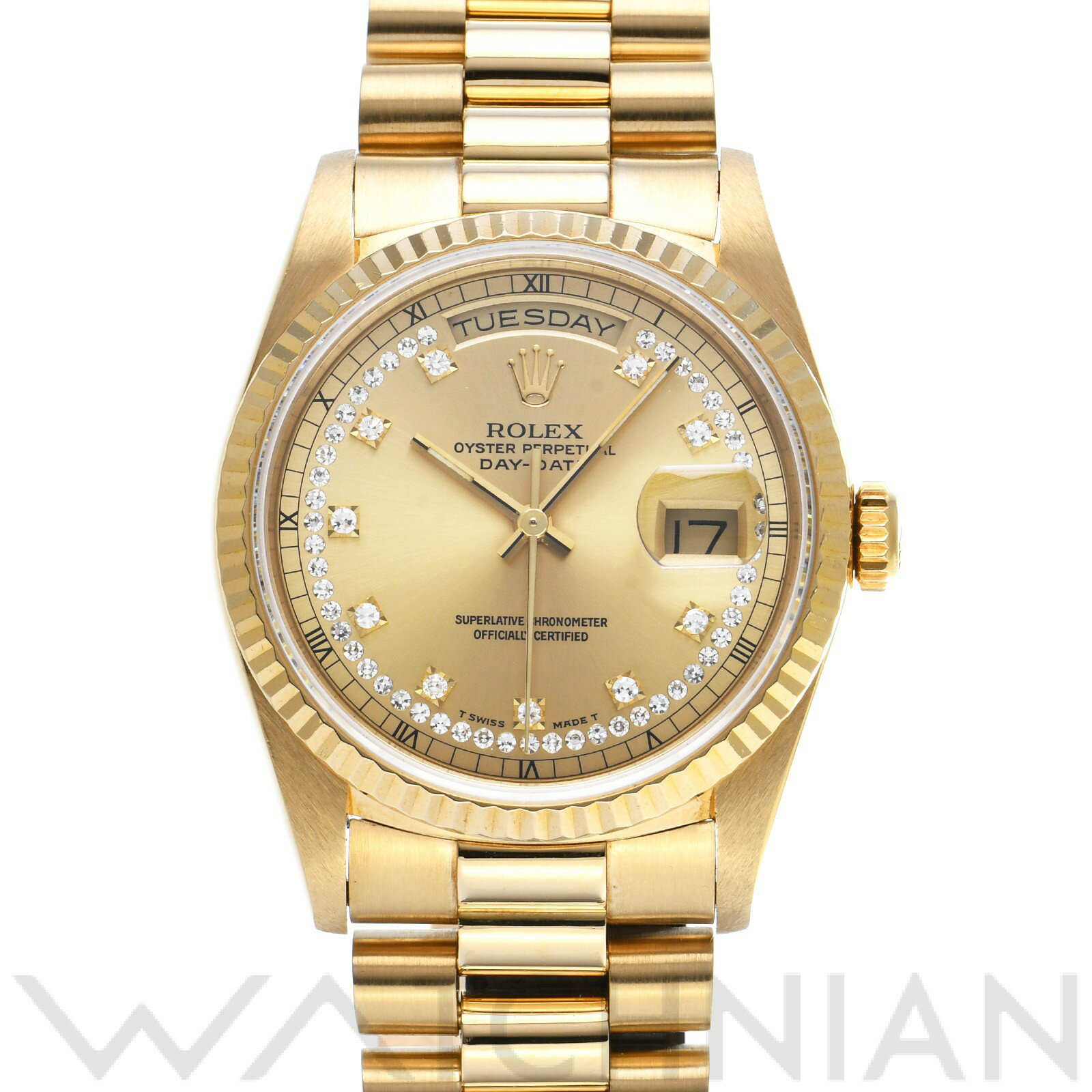 【中古】 ロレックス ROLEX デイデイト 36 18238 L番(1989年頃製造) シャンパン/ダイヤモンド メンズ 腕時計