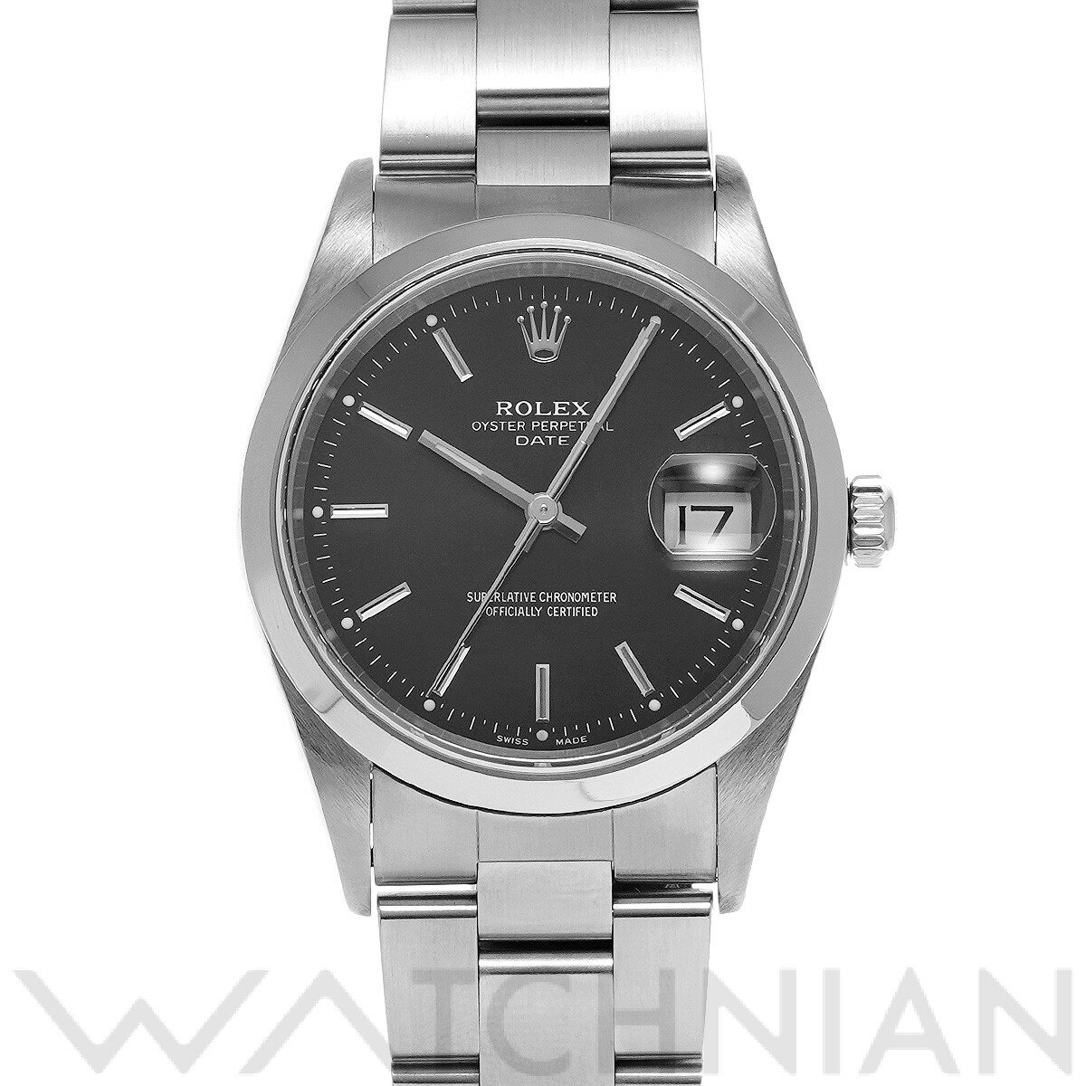 【中古】 ロレックス ROLEX オイスターパーペチュアル デイト 34 15200 P番(2000年頃製造) ブラック メンズ 腕時計