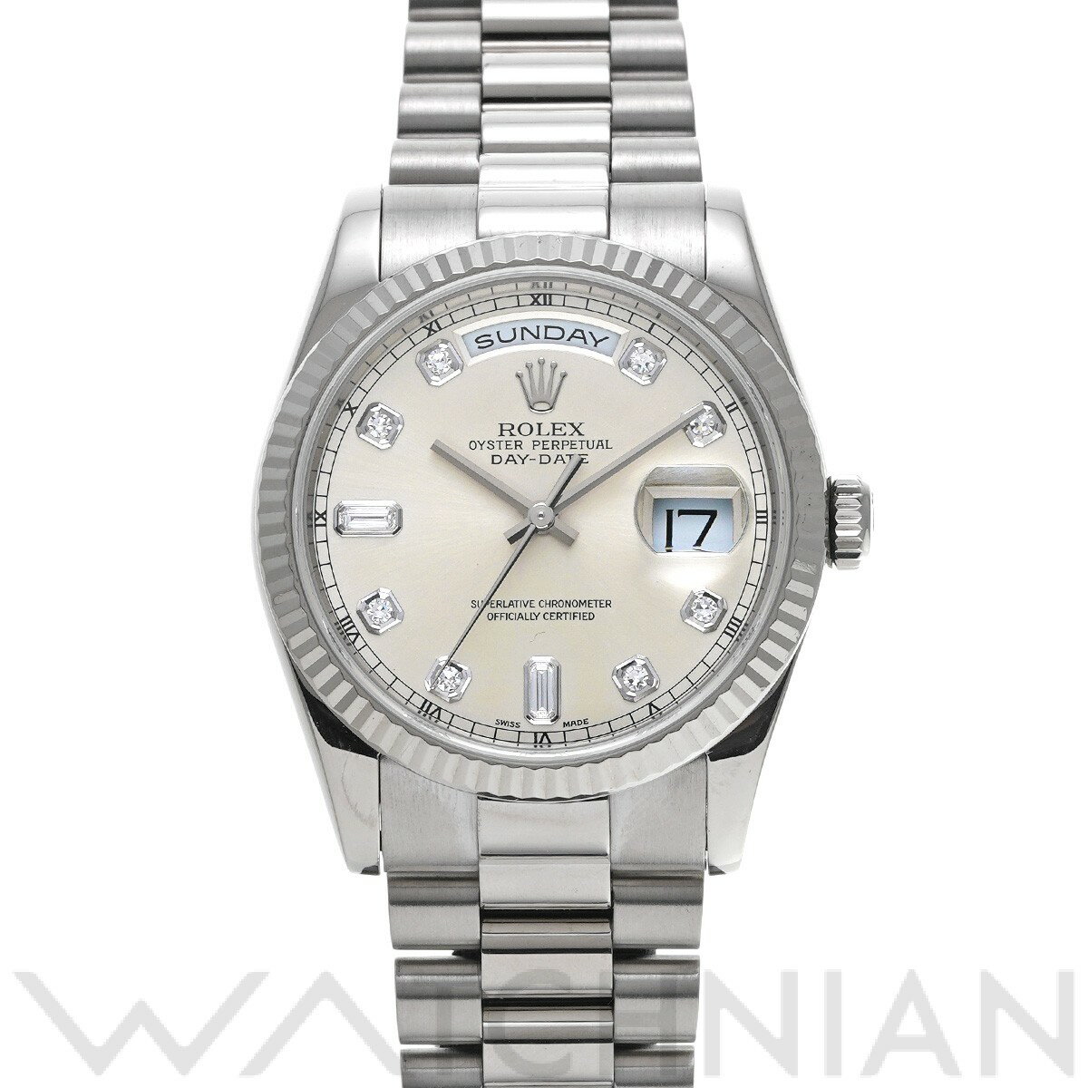 【中古】 ロレックス ROLEX デイデイト 36 118239A P番(2001年頃製造) シルバー/ダイヤモンド メンズ 腕時計