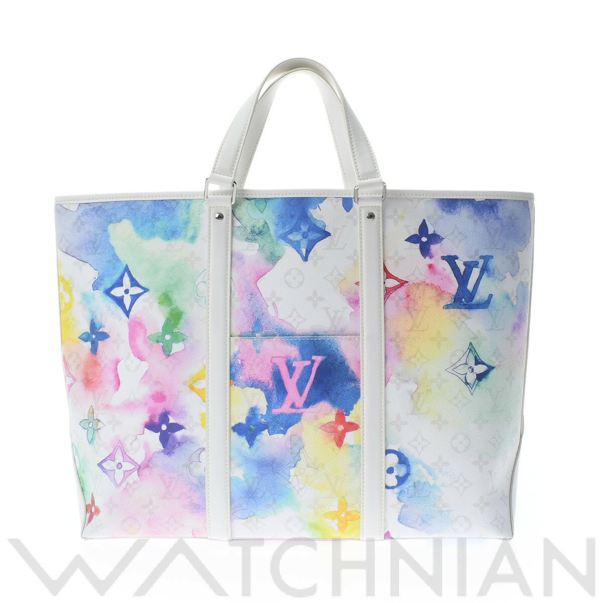 【最大3万円OFFクーポン＆全品ポイント2倍 7/1】【中古】 ルイ ヴィトン LOUIS VUITTON ウィークエンド トート GM ホワイト/マルチカラー M45754 モノグラム・ウォーターカラー・キャンバス レディース トートバッグのサムネイル