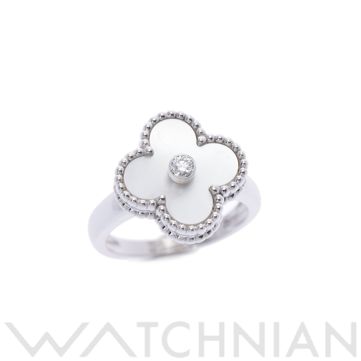 【中古】 ヴァン クリーフ&アーペル Van Cleef & Arpels ヴィンテージアルハンブラ リング 1PD #50 VCARF48950 K18ホワイトゴールド/ホワイトシェル ダイヤモンド レディース リング・指輪のサムネイル