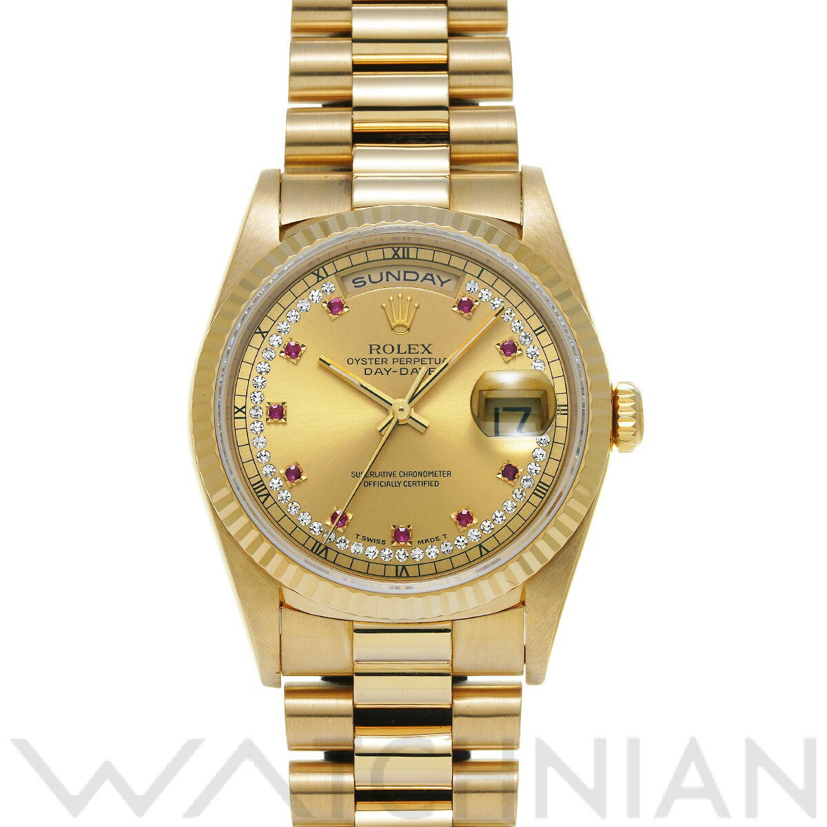 【中古】 ロレックス ROLEX デイデイト 18238LR W番(1995年頃製造) シャンパン/ダイヤモンド/ルビー メンズ 腕時計