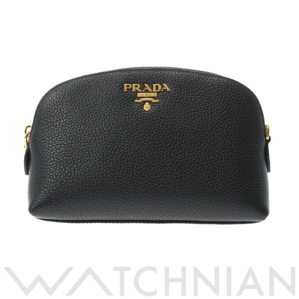 【4種選べるクーポン】【ローン60回払い無金利】【中古】 プラダ PRADA コスメポーチ ブラック/ゴールド金具 1ND005 レザー レディース ポーチ