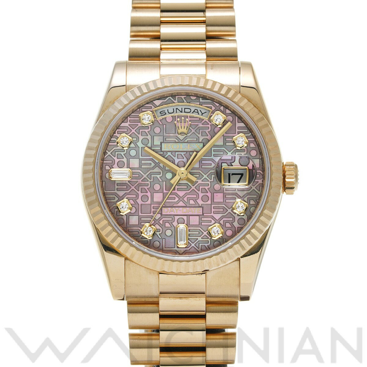 【中古】 ロレックス ROLEX デイデイト 36 118238A ランダムシリアル ブラックシェル/ダイヤモンド メンズ 腕時計
