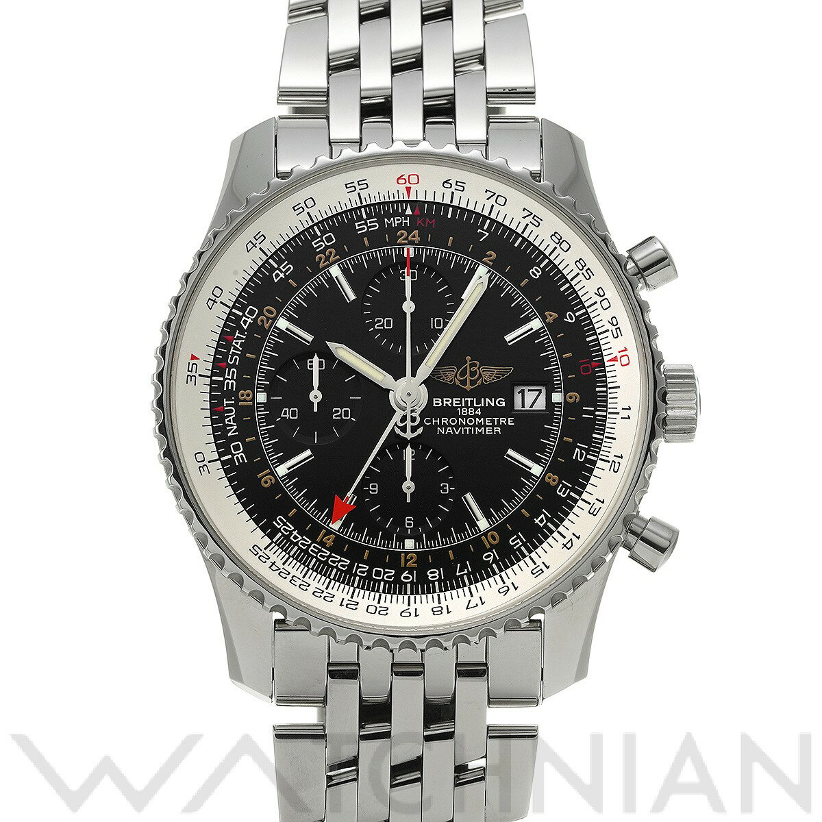 【中古】 ブライトリング BREITLING ナビタイマー ワールド A242B26NP ブラック  ...